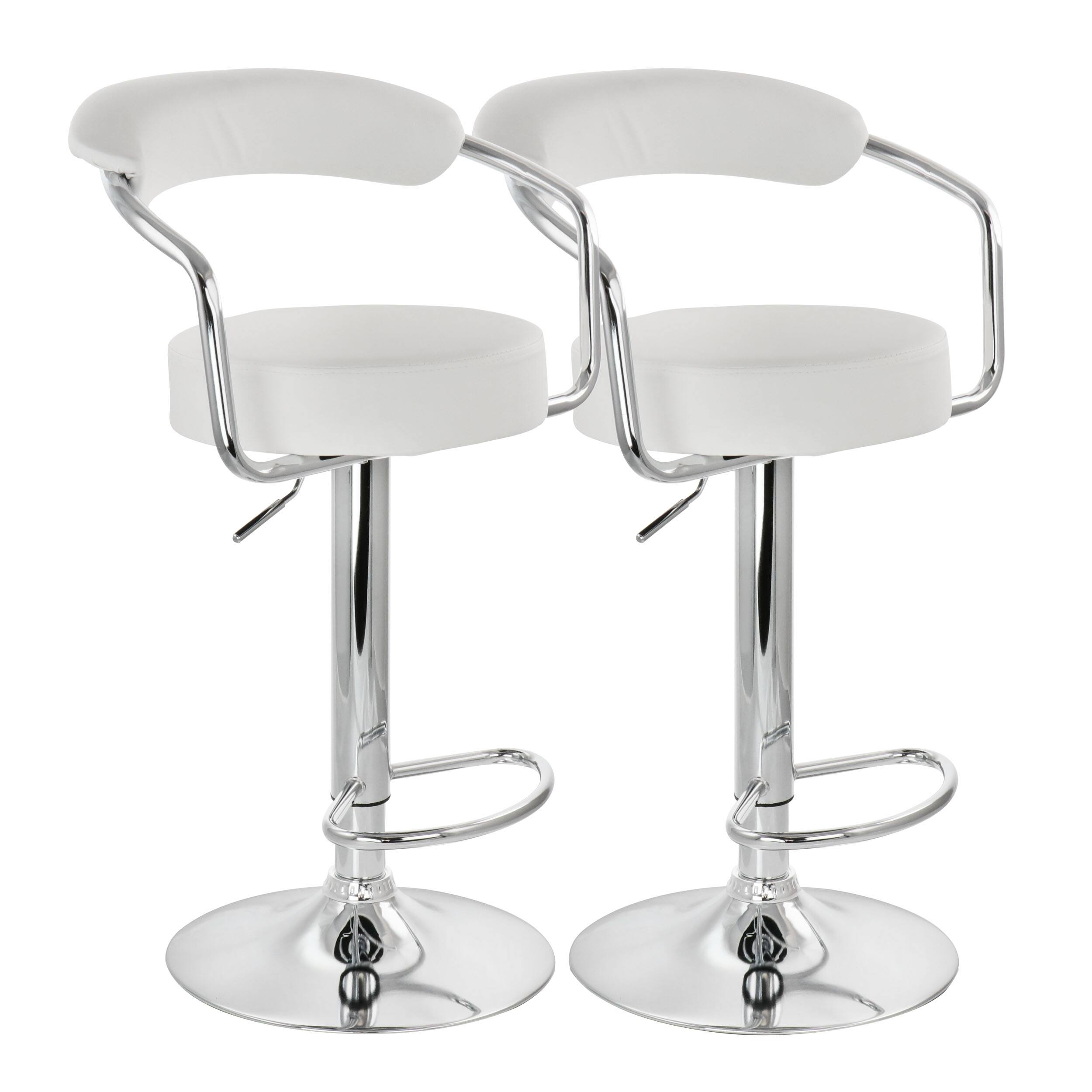 Front. Elama - Elama 2 Piece Faux Leather Retro Adjustable Bar Stool in White with Chrome Handles and Base - White.