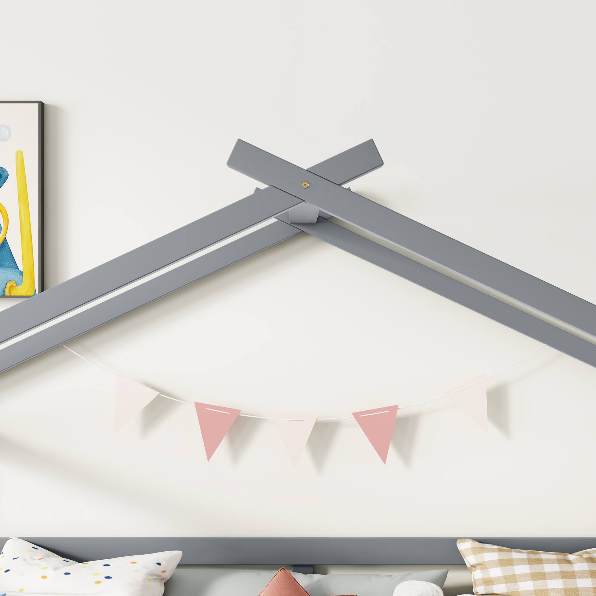 Alt View 8. GOODSILO - Low Loft House Bed with Slide and Ladder for Kids Featuring Safety Guardrails and Play Space - Grey.