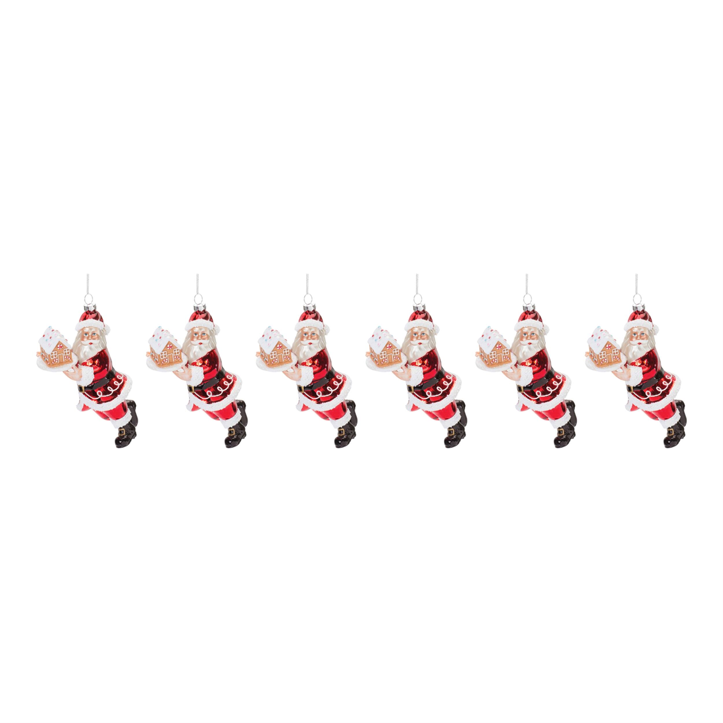 Alt View 1. BreeBe - Glass Santa with Gingerbread Ornament (Set of 6) - Red, White.