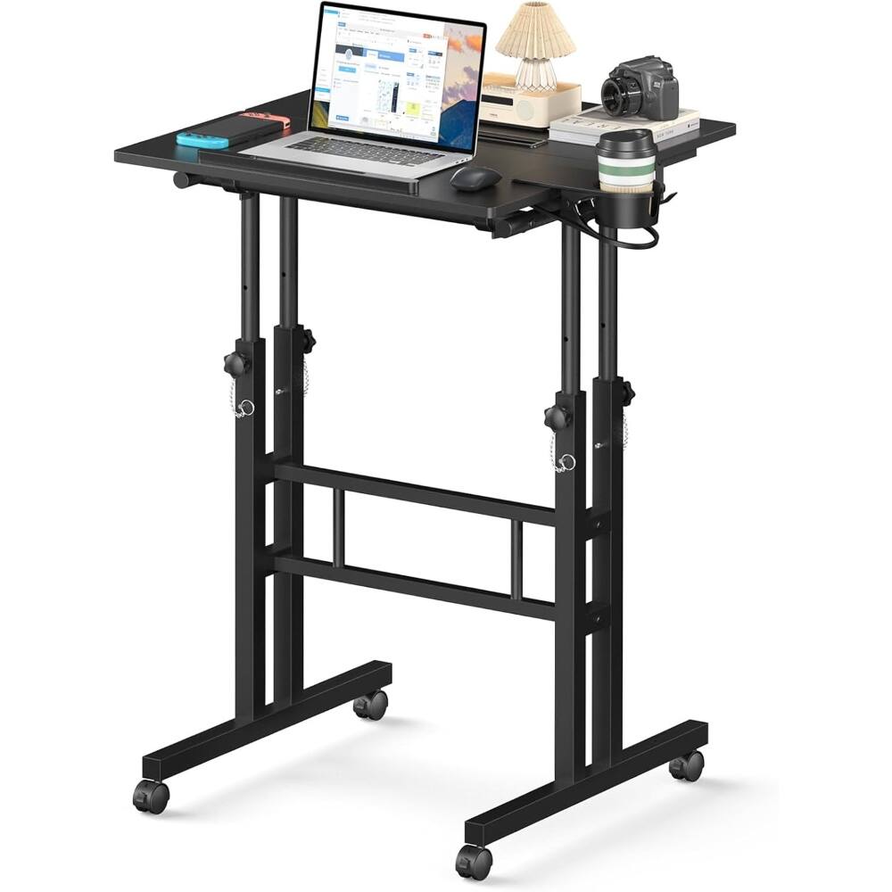Front. ZUQIETA - ZUQIETA Mobile Standing Desk with Wheels - Adjustable Height Rolling Table for Use with Walking Pad - Black.