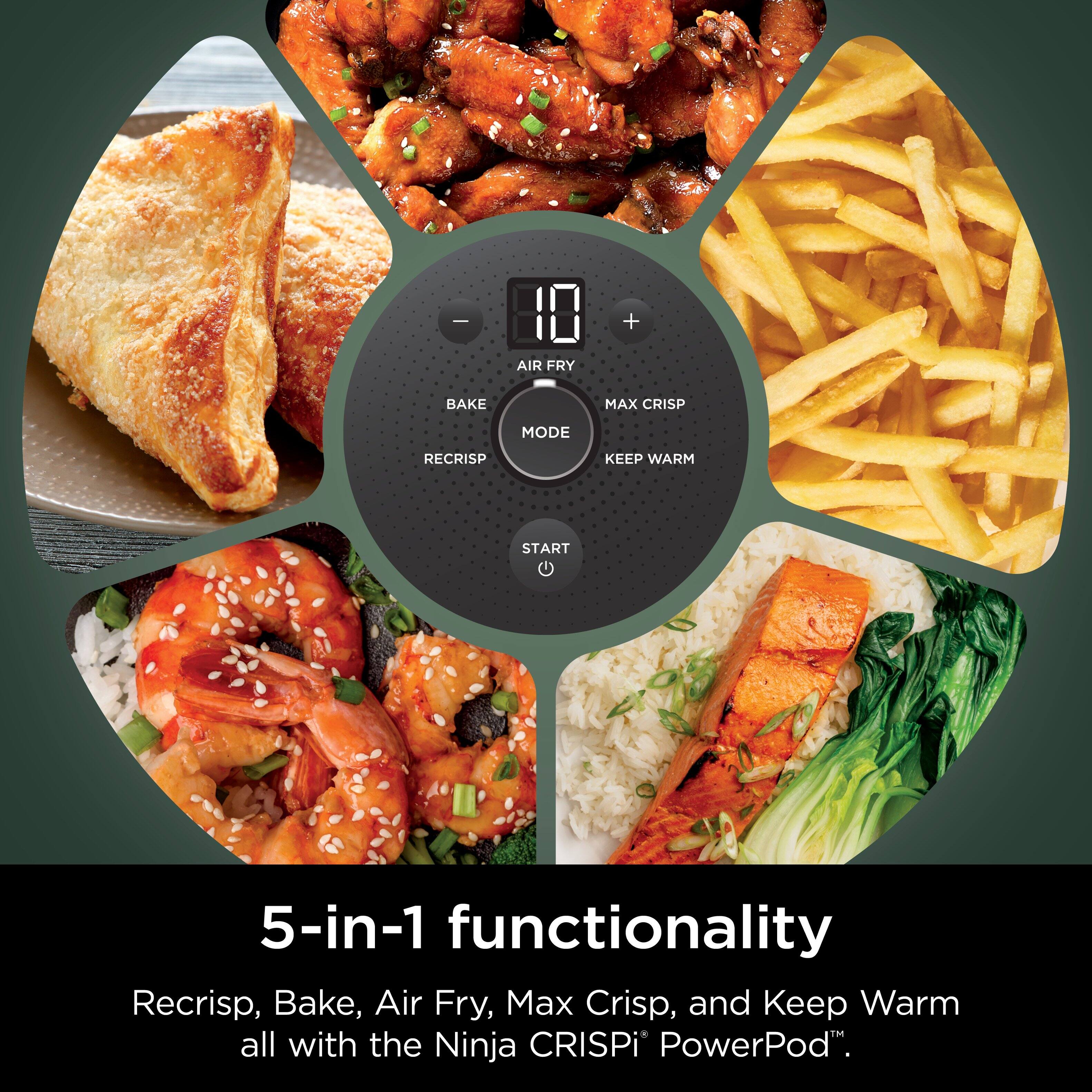 5-in-1 functionality  
Recrisp, Bake, Air Fry, Max Crisp, and Keep Warm all with the Ninja CRISPi PowerPod™.