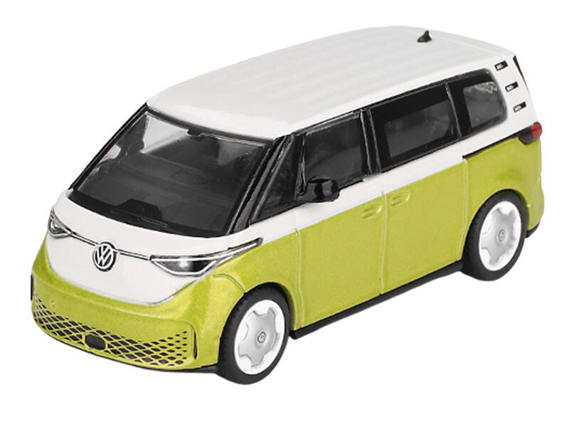Alt View 1. True Scale Miniatures - Volkswagen ID. Buzz Van Pomelo Yellow Metallic and Candy White Limited Edition 1/64 Diecast Model Car by Mini GT.