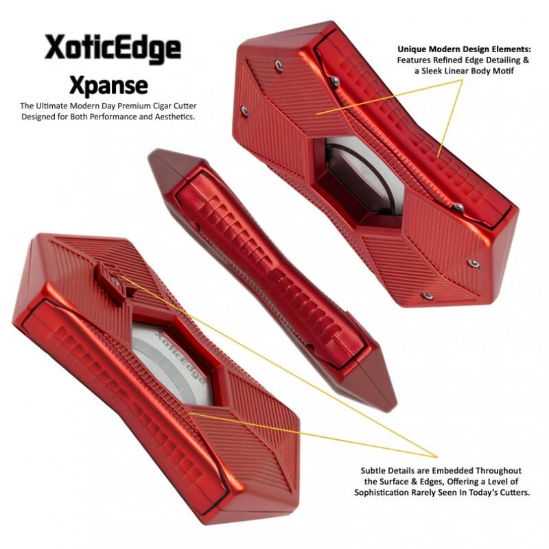 XoticEdge Xpance  
The Ultimate Modern Day Premium Cigar Cutter Designed for Both Performance and Aesthetics.  

Unique Modern Design Elements: Features Refined Edge Detailing & a Sleek Linear Body Motif  

Subtle Details are Embedded Throughout the Surface & Edges, Offering a Level of Sophistication Rarely Seen In Today's Cutters.