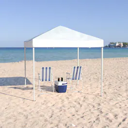 Emma + Oliver - 8'x8' Weather Resistant Easy Pop Up Slanted Leg Canopy Tent with Carry Bag - White