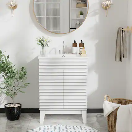 Front. LOVMOR - LOVMOR 24-in W White Freestanding Bathroom Vanity with Undermount Ceramic Sink and 2-Level Storage - White.