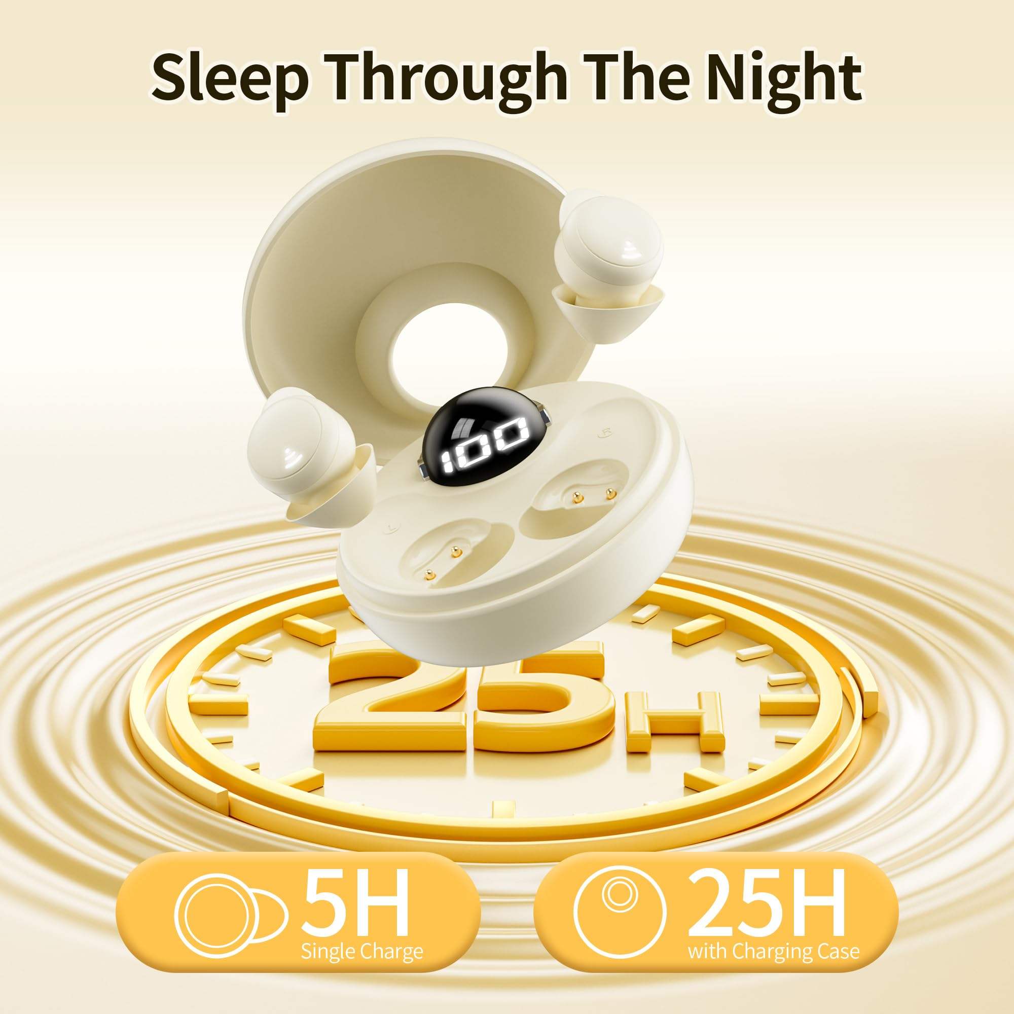 Sleep Through The Night  
100 A2SH  
5H Single Charge  
25H with Charging Case
