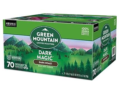 KEURIG  
GREEN MOUNTAIN  
100% ARABICA COFFEE  
GREEN MOUNTAIN COFFEE ROASTERS  
DARK MAGIC  
DARK ROAST  
BOLD, DEEP, INTENSE  
70 K-CUPS  
RECYCLABLE  
RESPONSIBLY SOURCED COFFEE