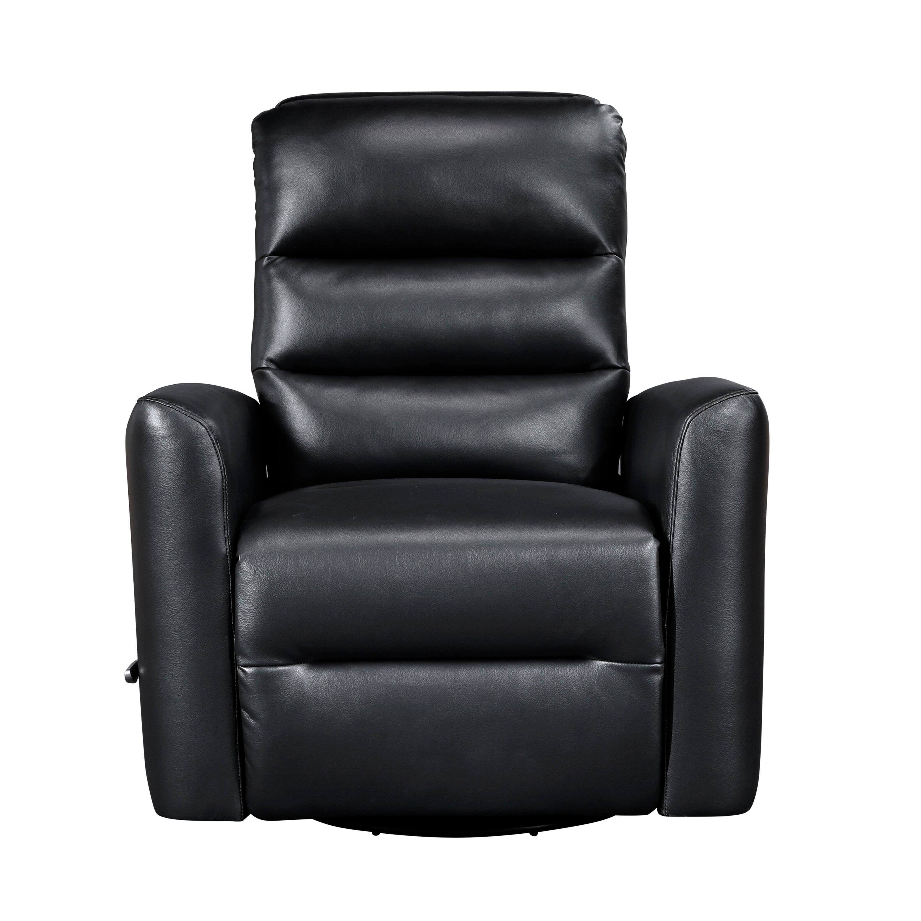 Left. TinyHomie - Glider Reclining Chair Swivel Motion Black Breathable Faux Leather Upholstery Luxury Living Room Furniture - Black.