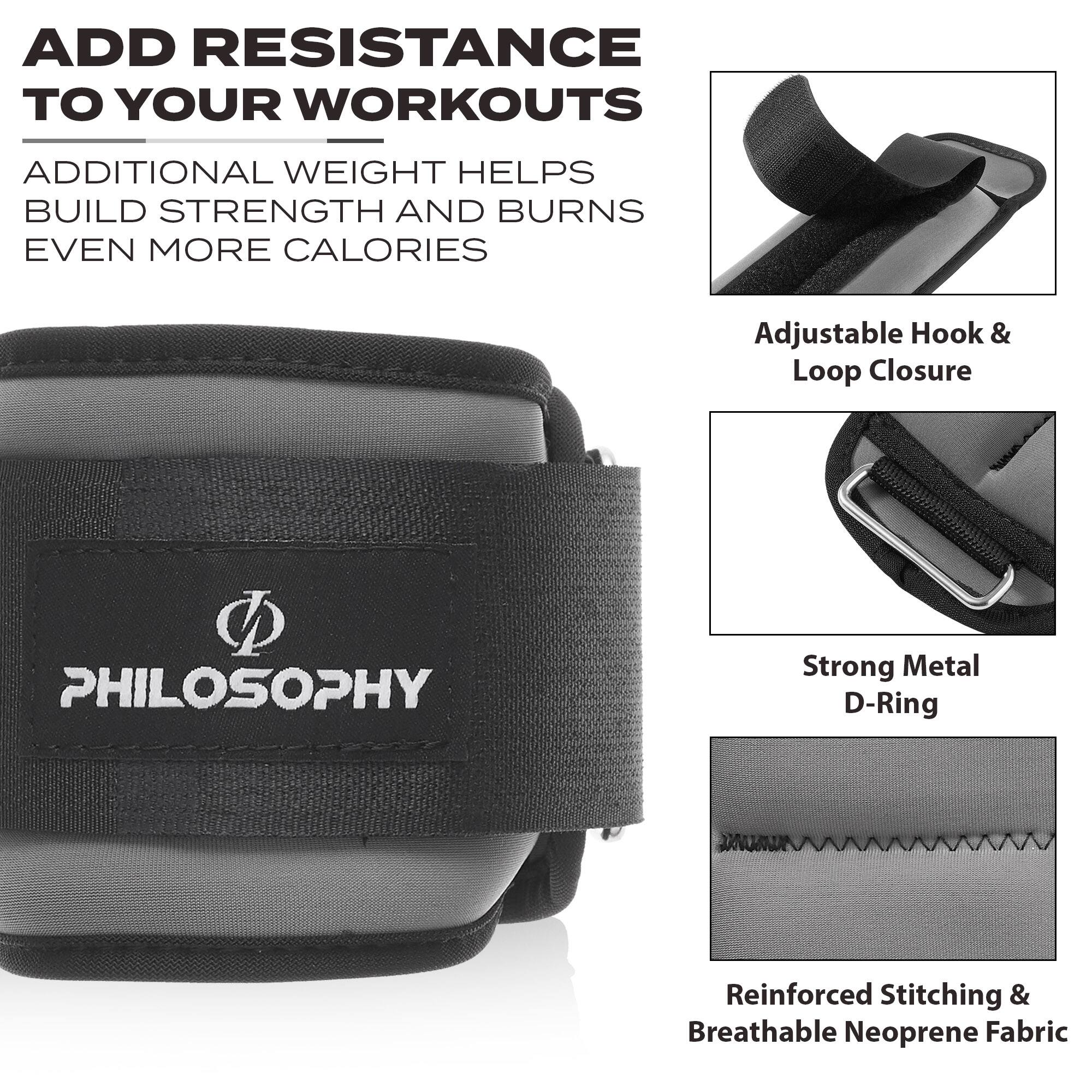 ADD RESISTANCE TO YOUR WORKOUTS  
ADDITIONAL WEIGHT HELPS BUILD STRENGTH AND BURNS EVEN MORE CALORIES  

Adjustable Hook & Loop Closure  
Strong Metal D-Ring  
Reinforced Stitching & Breathable Neoprene Fabric