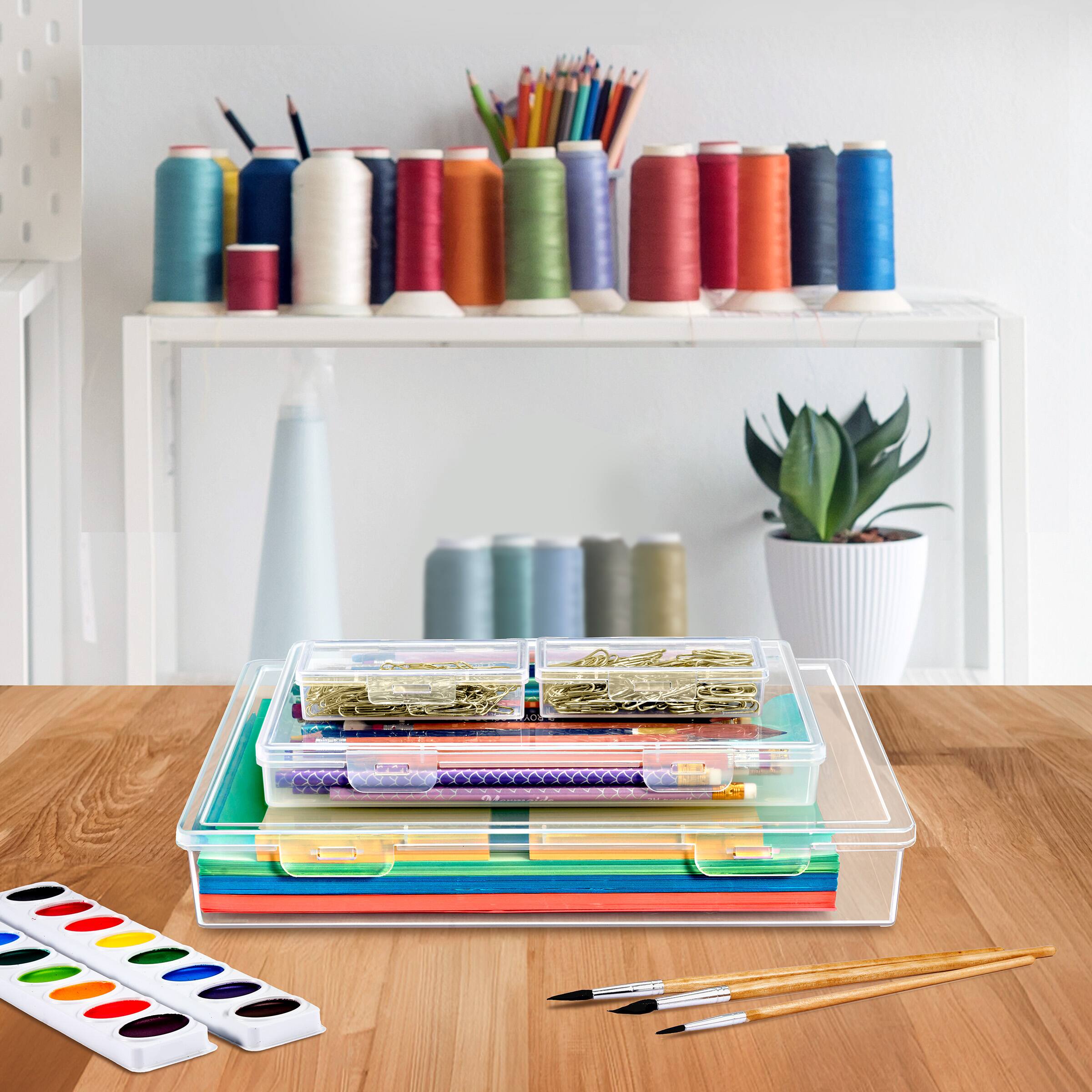 Angle. Sorbus - Sorbus 4 Piece Stackable Document & Paper Storage Box Set - Clear.