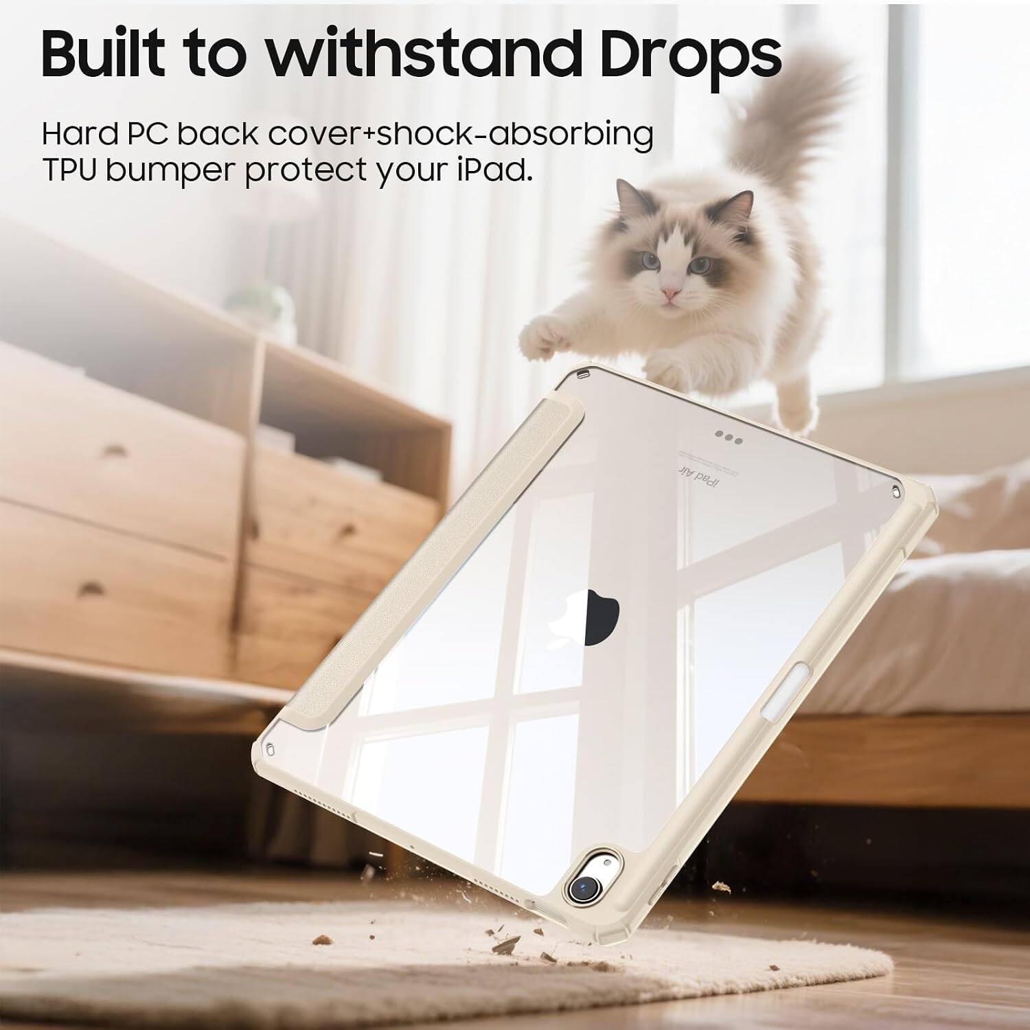 Built to withstand Drops

Hard PC back cover+shock-absorbing TPU bumper protect your iPad.
