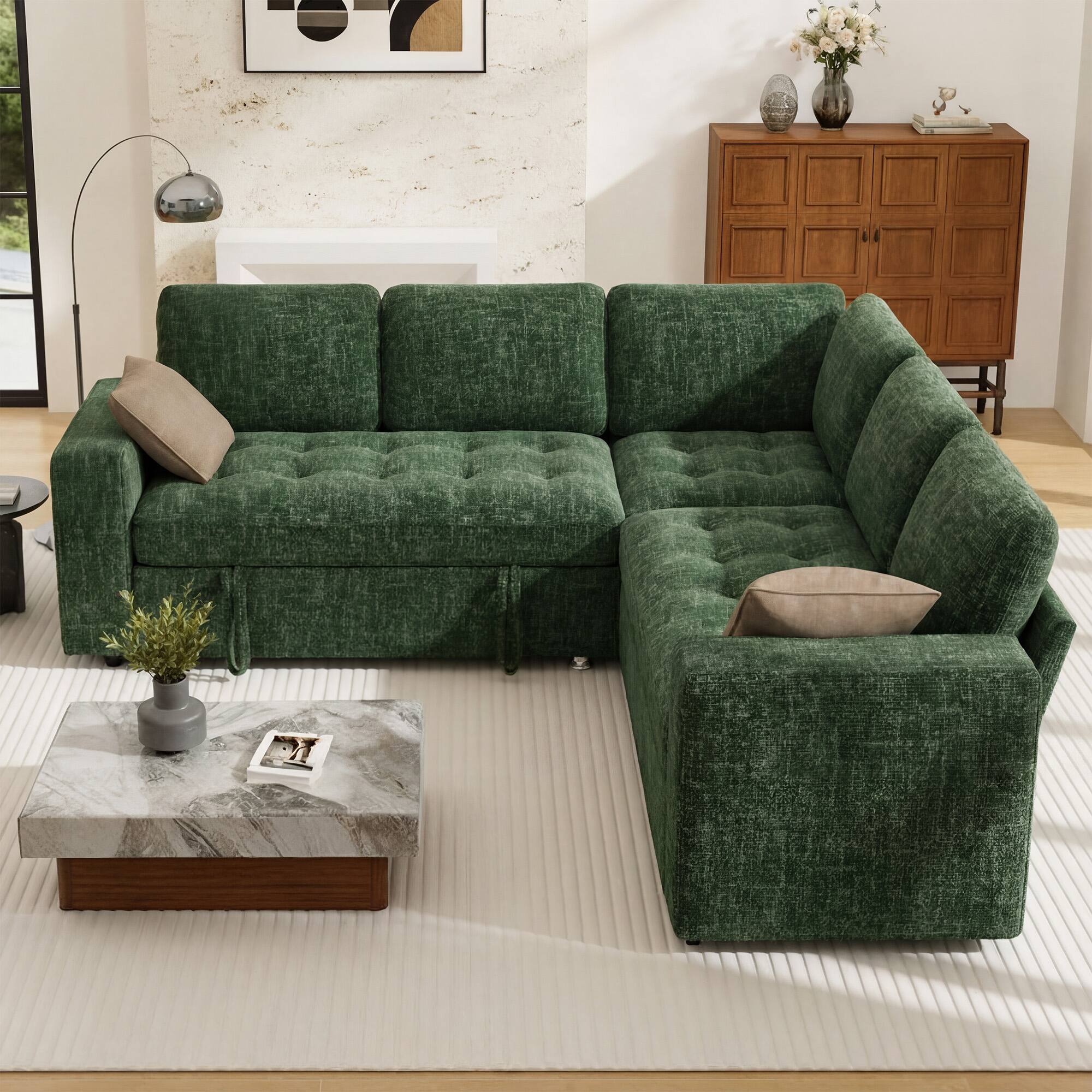 Left. Dyonery - Dyonery 5 Seat Modular Sectional Sofa with USB Ports, Adjustable Backrest, Storage Seats, Tool-Free Assembly,Green - Green.