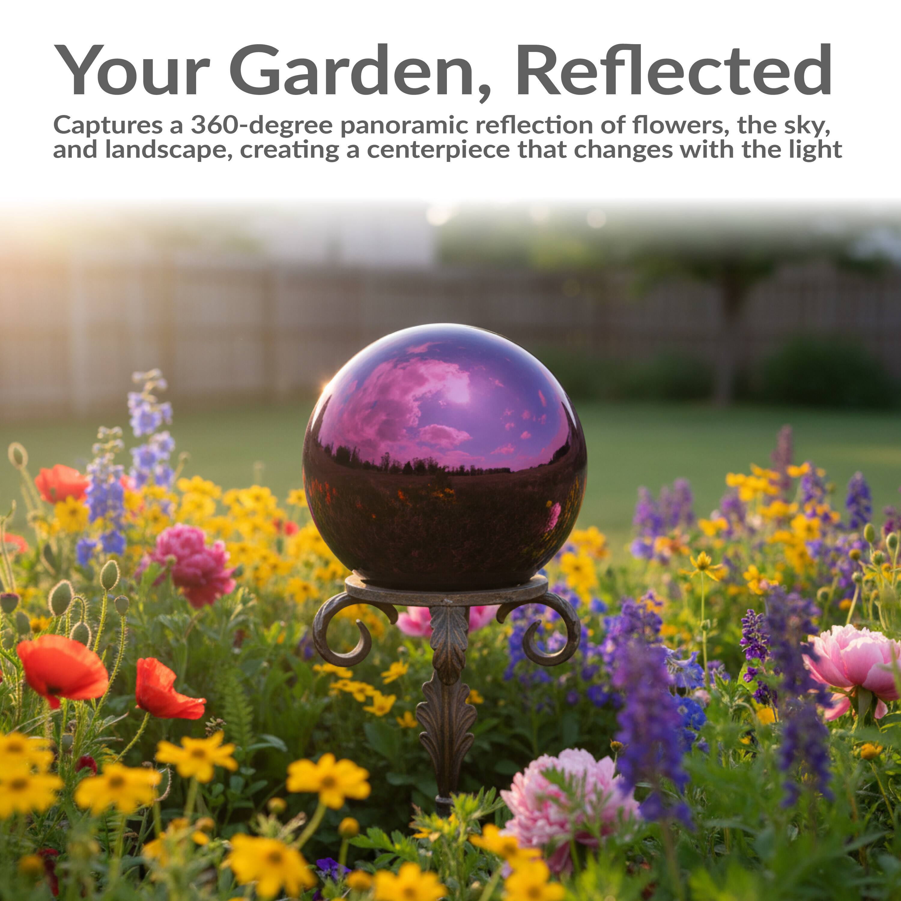 Your Garden, Reflected  
Captures a 360-degree panoramic reflection of flowers, the sky, and landscape, creating a centerpiece that changes with the light
