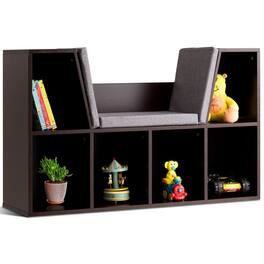 Costway - 6 Cubby Kid Storage Cabinet Cushioned Bookcase Multi-Purpose Reading Shelf - Brown