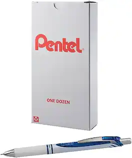 Pentel - EnerGel Retractable Gel Pen, Medium Point, Blue Ink, Dozen - White