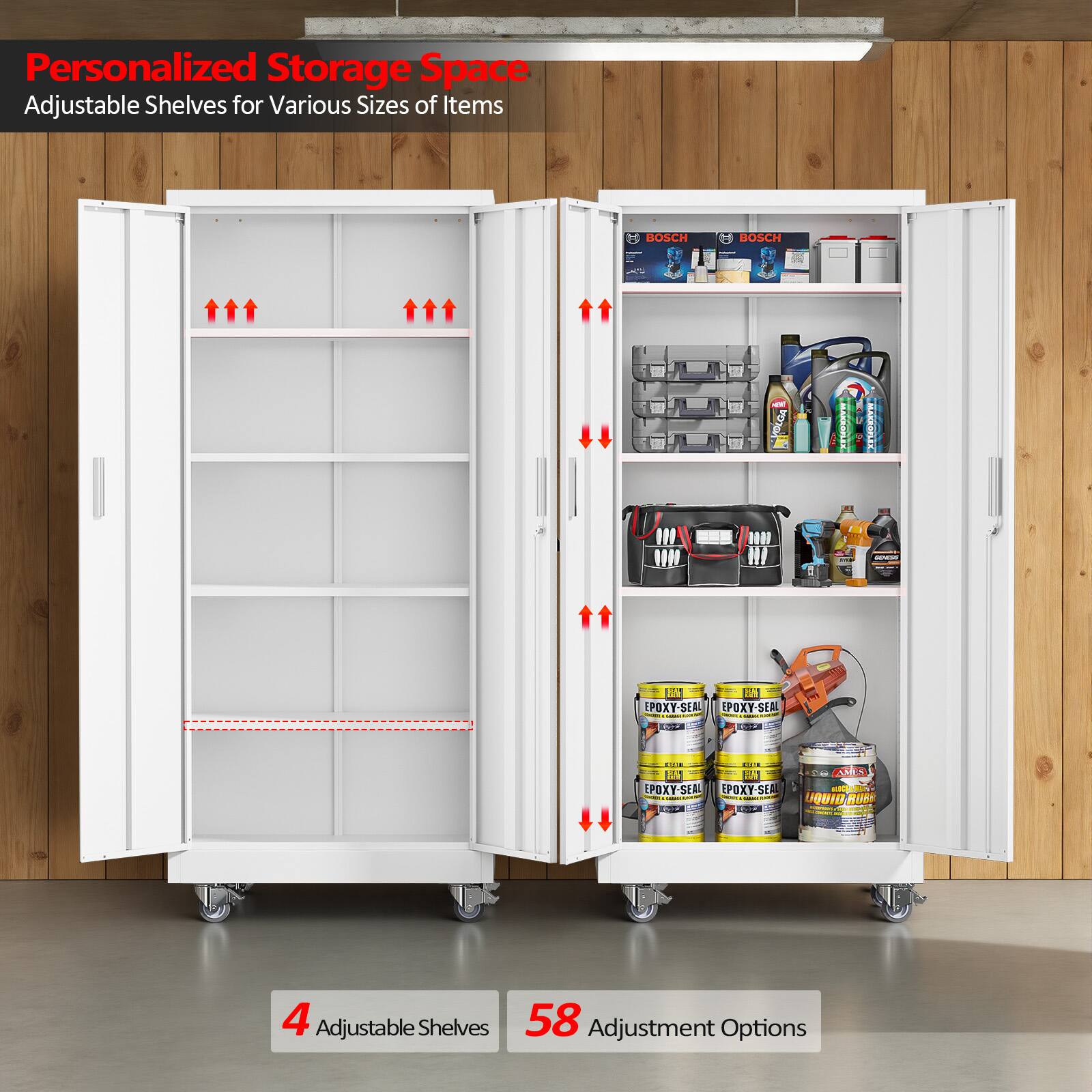 Personalized Storage Space  
Adjustable Shelves for Various Sizes of Items  

4 Adjustable Shelves  
58 Adjustment Options