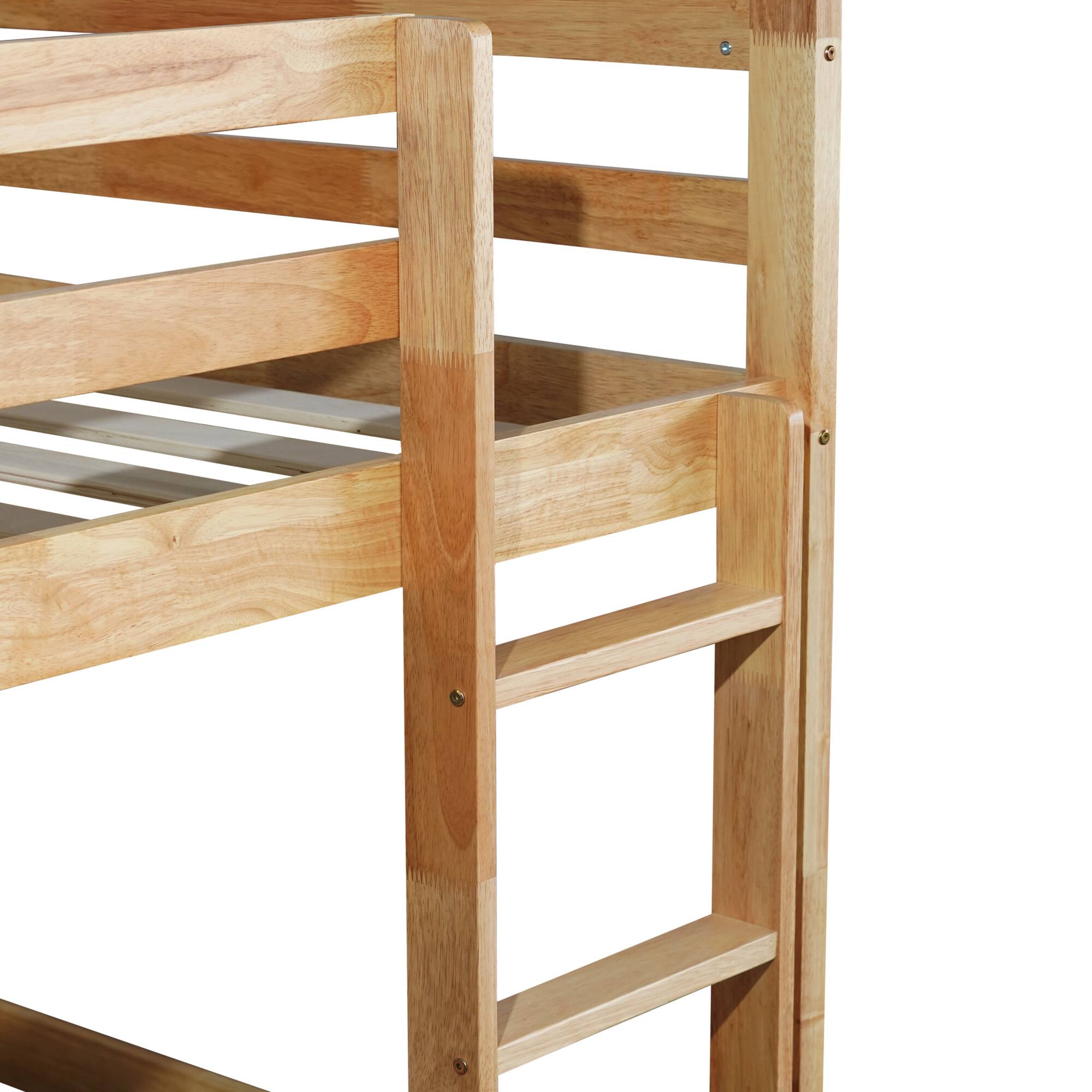 Back. GOODSILO - Solid Wood Twin Over Twin Floor Bunk Bed with Ladder and Strengthened Slats for Enhanced Stability - Natural.