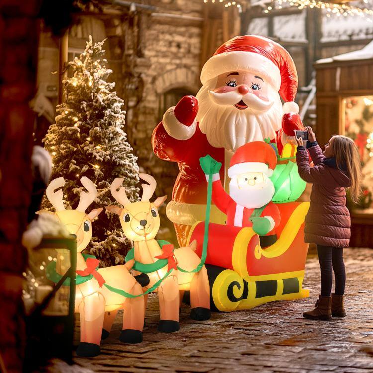Alt View 2. PULUZ - 8ft Long Christmas Inflatable Santa Claus with Sleigh and Reindeer, Outdoor Blow-Up Yard Decoration with LED Lights Disp - Yellow.