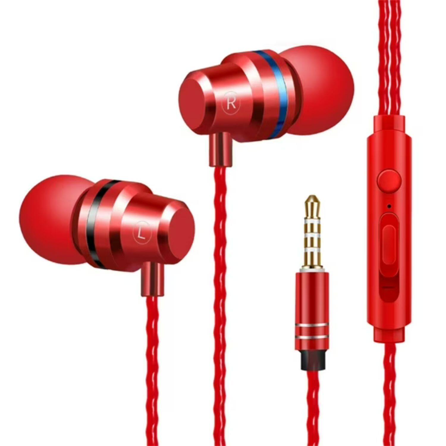 Back. Home Collection - 3.5mm AUX Jack HiFi Bass Stereo Wired In-Ear Earbuds Headphones with Microphone – Red.