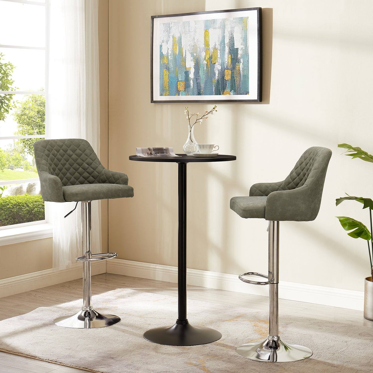 Alt View 4. Vecelo - Set of 4 PU Leather Bar Stools - Adjustable Height Seats, 330lb Capacity, 360° Rotation - Dark Grey.