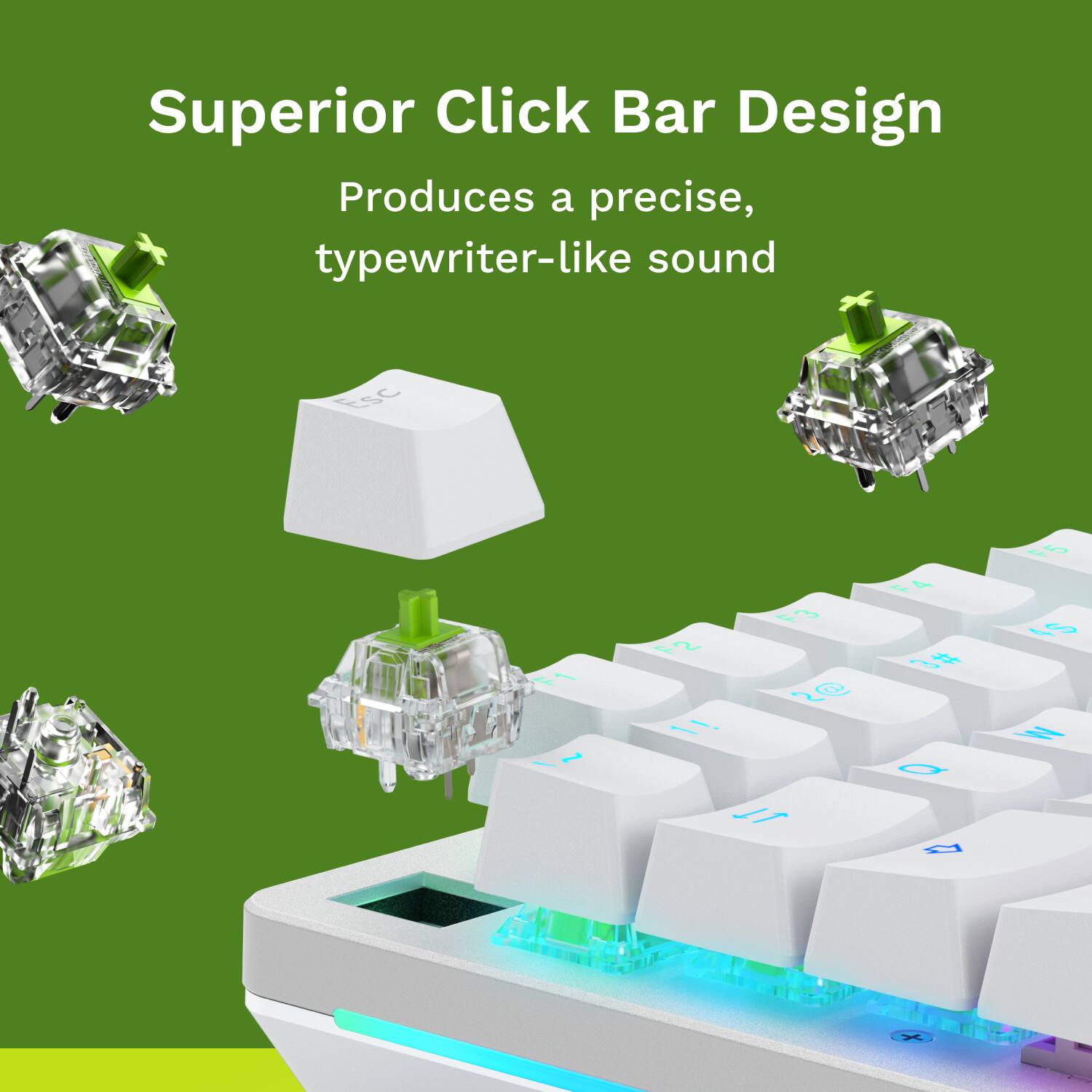 Superior Click Bar Design Produces a precise, typewriter-like sound.