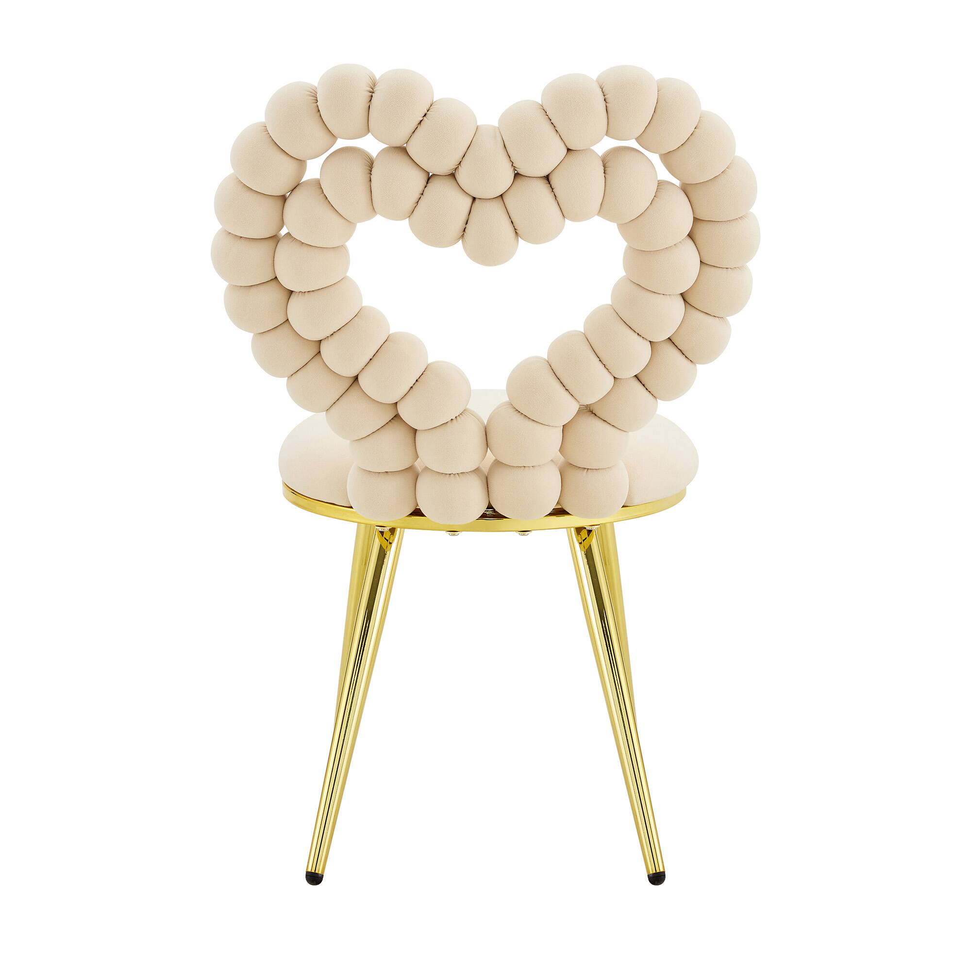 Alt View 10. Loheer - Loheer Heart Accent Chair, Bubble Tufted Velvet Dining Chair with Gold Metal Frame, Cute Vanity Seating, 2 ft - Beige,Gold.