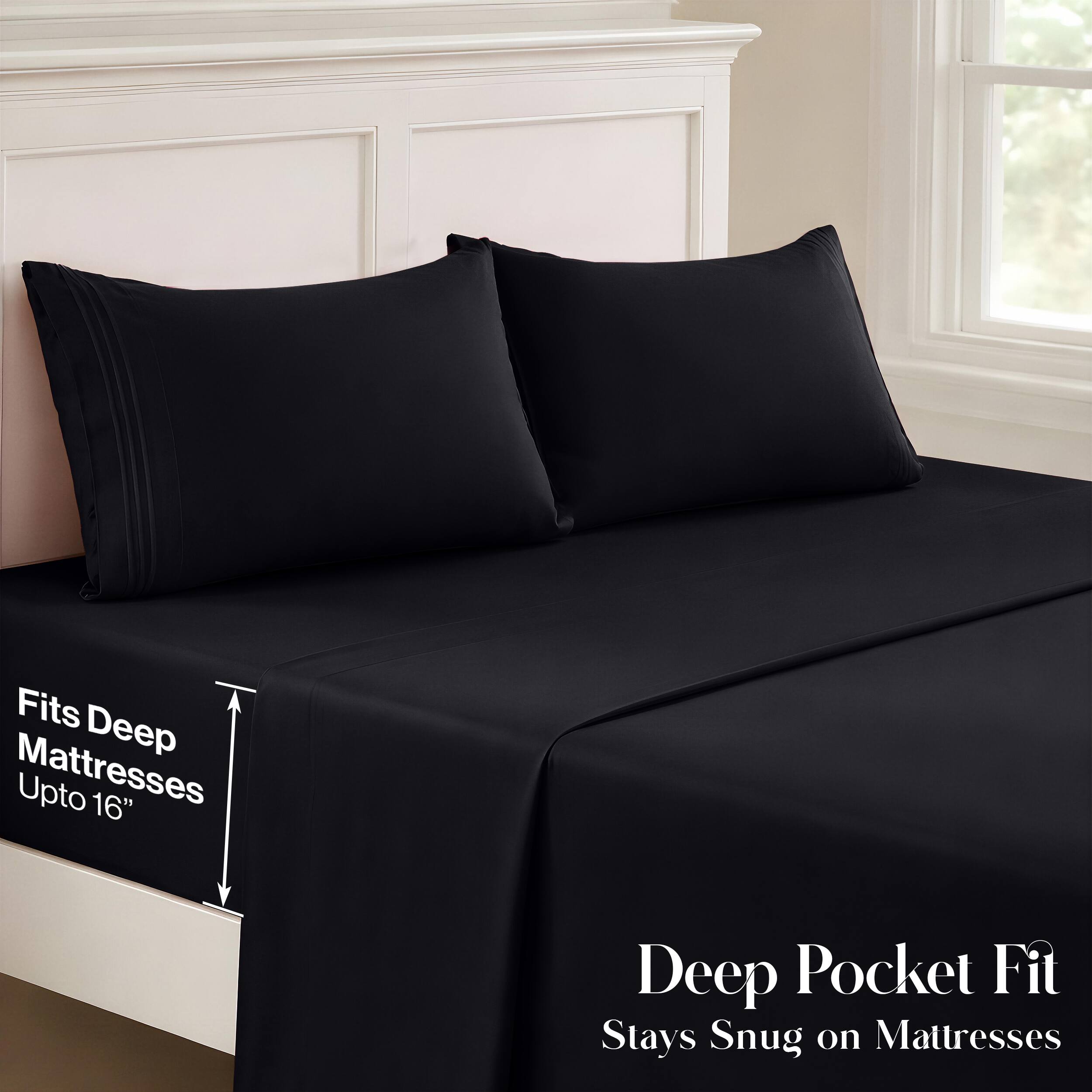 Fits Deep Mattresses Upto 16" Deep Pocket Fit Stays Snug on Mattresses