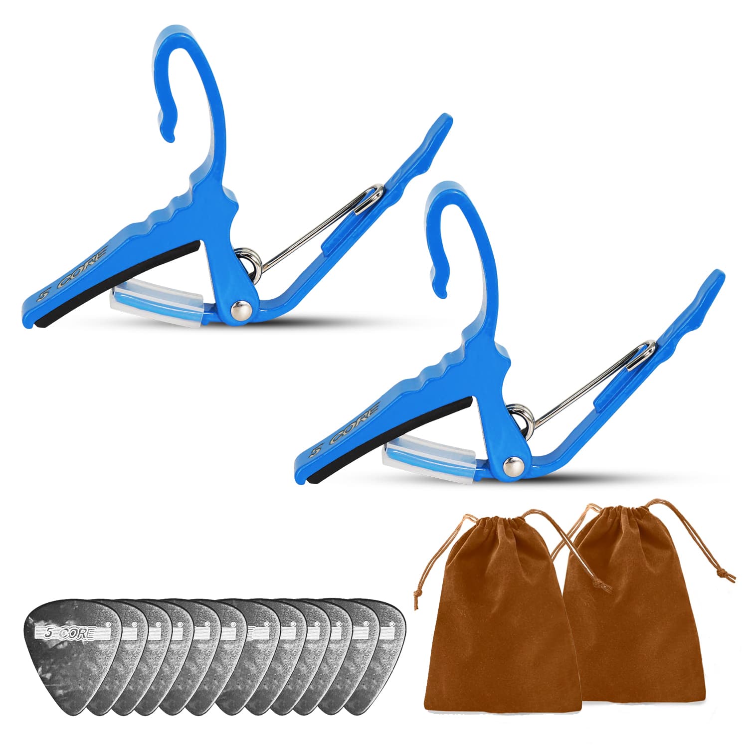 5 CORE - Guitar Capo Pair Quick Change Acoustic Electric String Clip Banjo Mandolin Or Ukulele - Blue