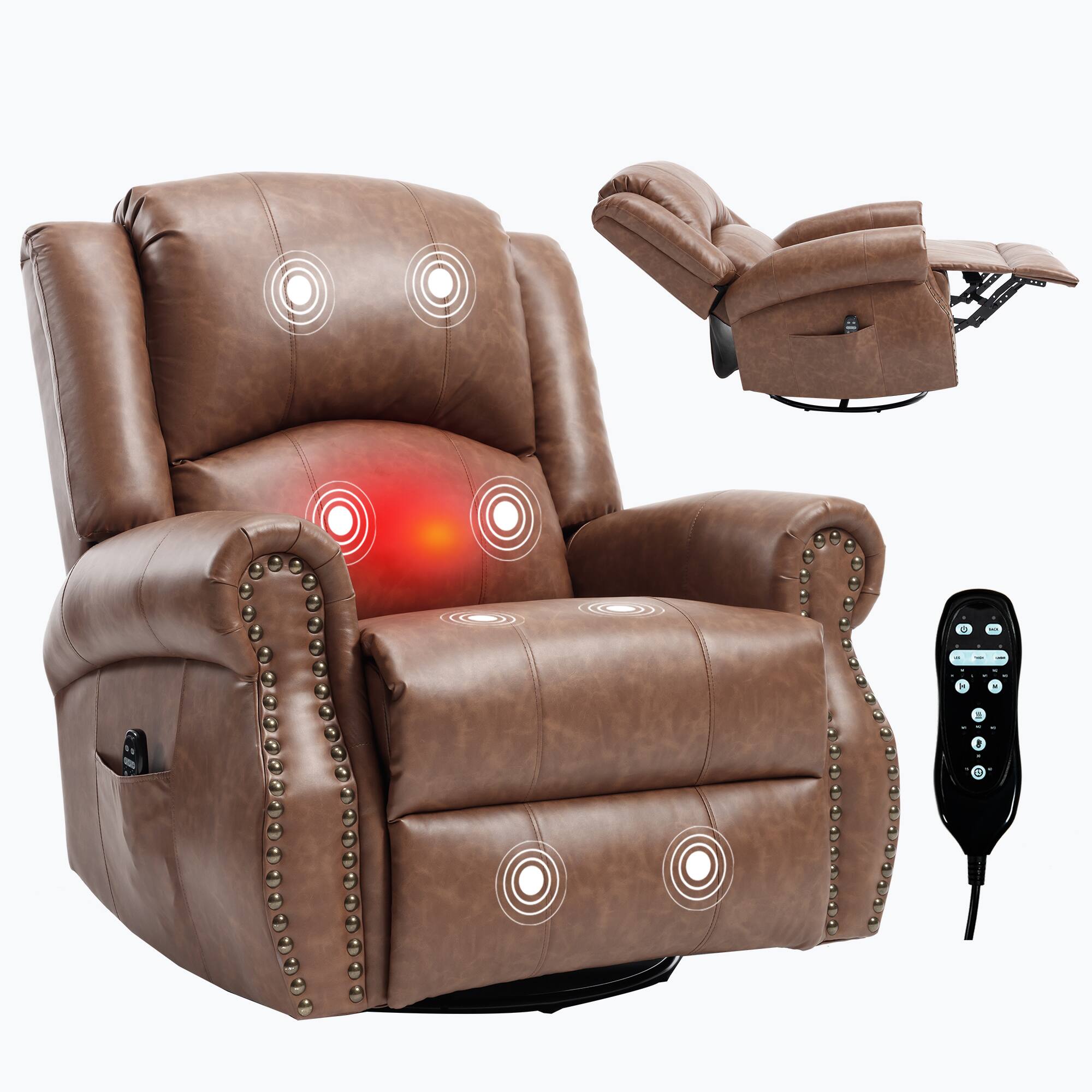 Alt View 1. TinyHomie - Heat Massage Manual Recliner Chair with Rocker and Swivel in Fabric for Living Room Yellow - Yellow Brown.