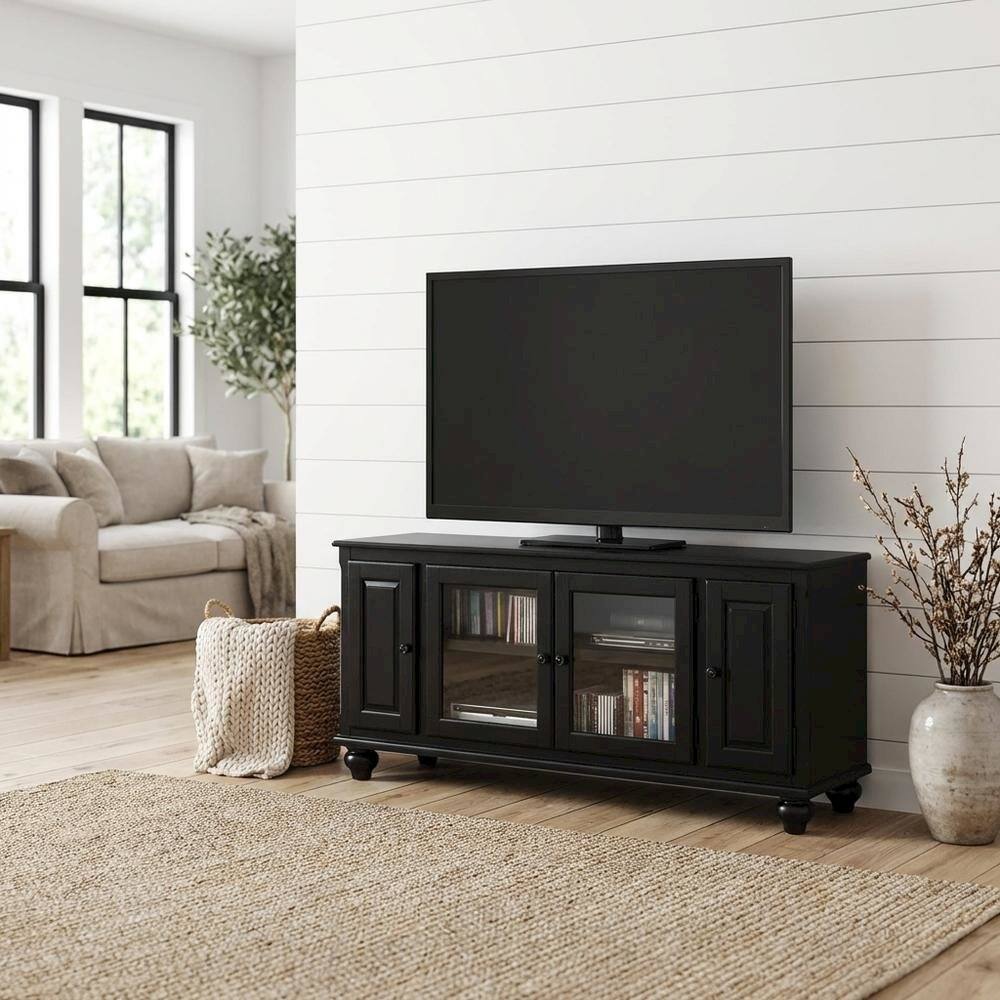 Alt View 1. FurniFact - Black wood TV stand with spacious surface and modern design - Brown.