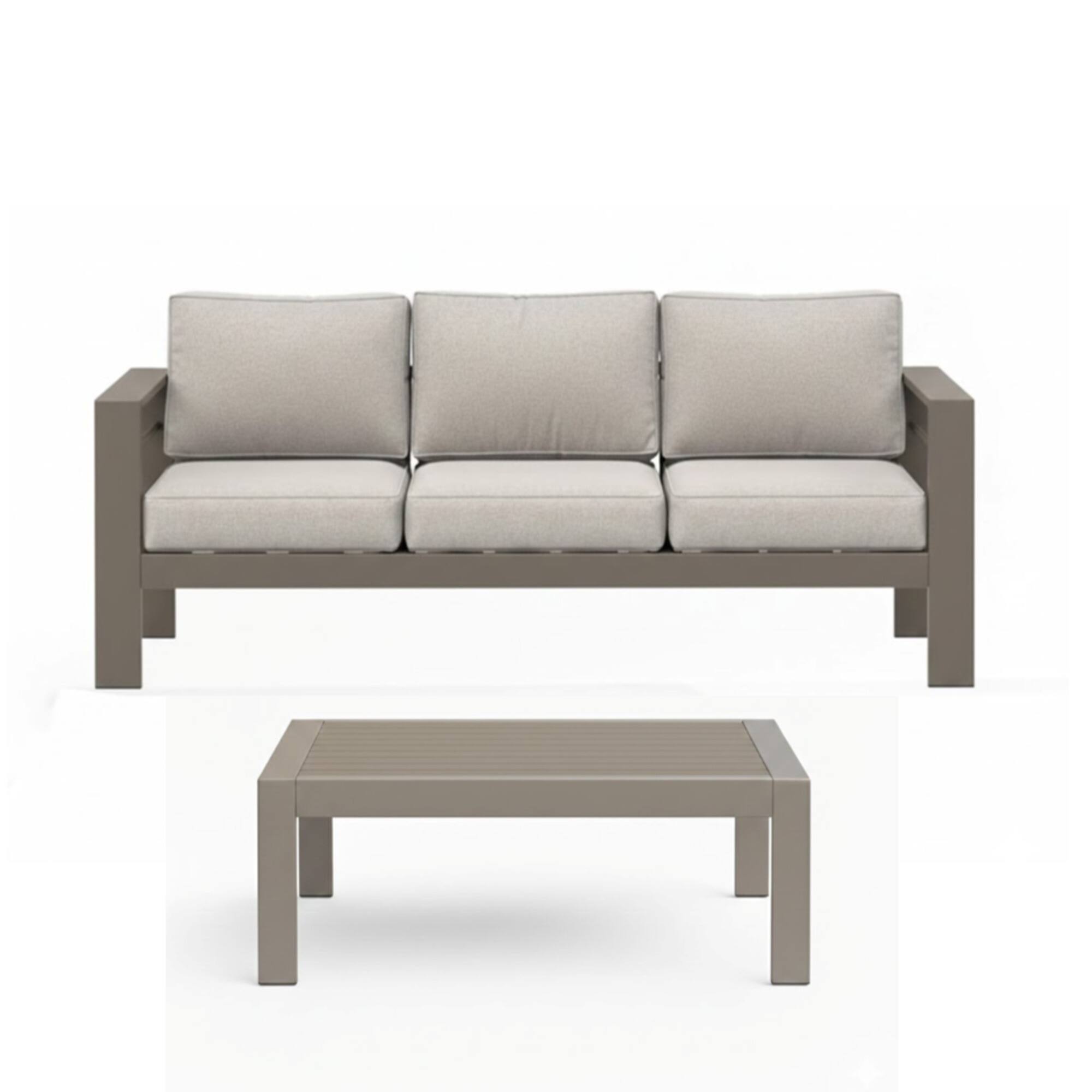 Alt View 6. Mondawe - 2 Pieces Outdoor Patio Sofa Set with 75" 3-Seat Sofa and 43" Coffee Table - Light Khaki+Beige.