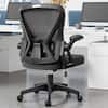 Front. KERDOM - Mid Back Ergonomic Office Chair with Adjustable Lumbar Support, Flip-up Arms, Rolling Swivel Task Chair Breathable Mesh - Black.