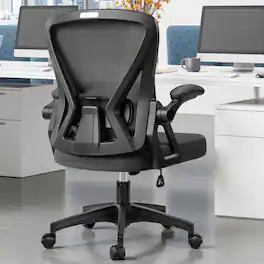KERDOM - Mid Back Ergonomic Office Chair with Adjustable Lumbar Support, Flip-up Arms, Rolling Swivel Task Chair Breathable Mesh - Black
