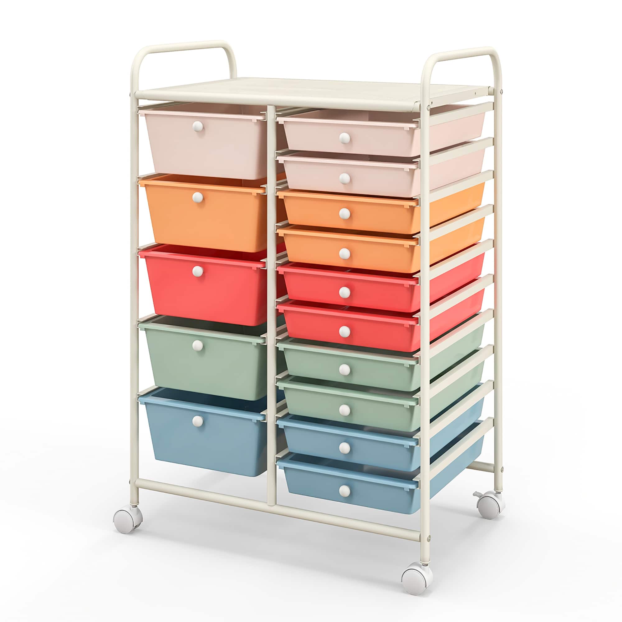 Gymax - 15 Drawer Rolling Storage Cart Opaque Multicolor Drawers Home Organizer Multicolor - White, Multicolor