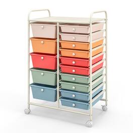 Gymax - 15 Drawer Rolling Storage Cart Opaque Multicolor Drawers Home Organizer Multicolor - White, Multicolor