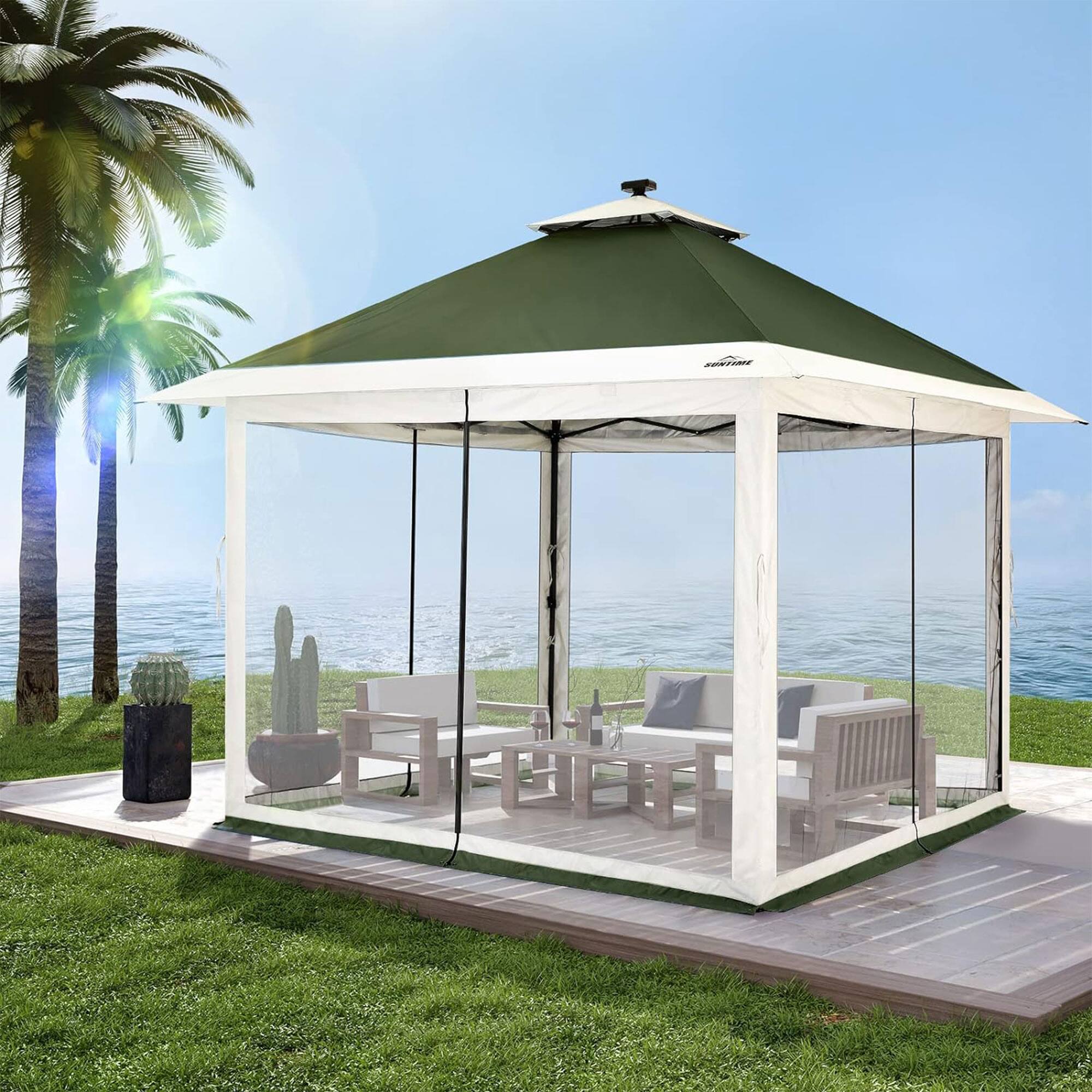 Alt View 5. Suntime - Suntime 12x12 Instant Pop Up Gazebo Solar Light Screen Canopy Tent Cover, Green - Green.