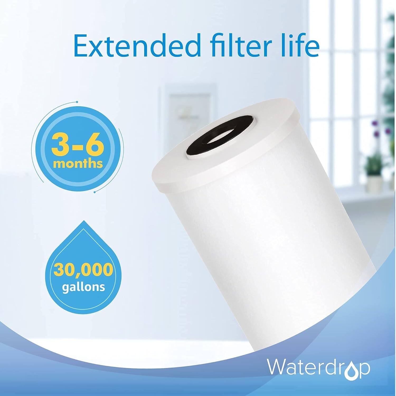 Extended filter life 3-6 months 30,000 gallons Waterdrop