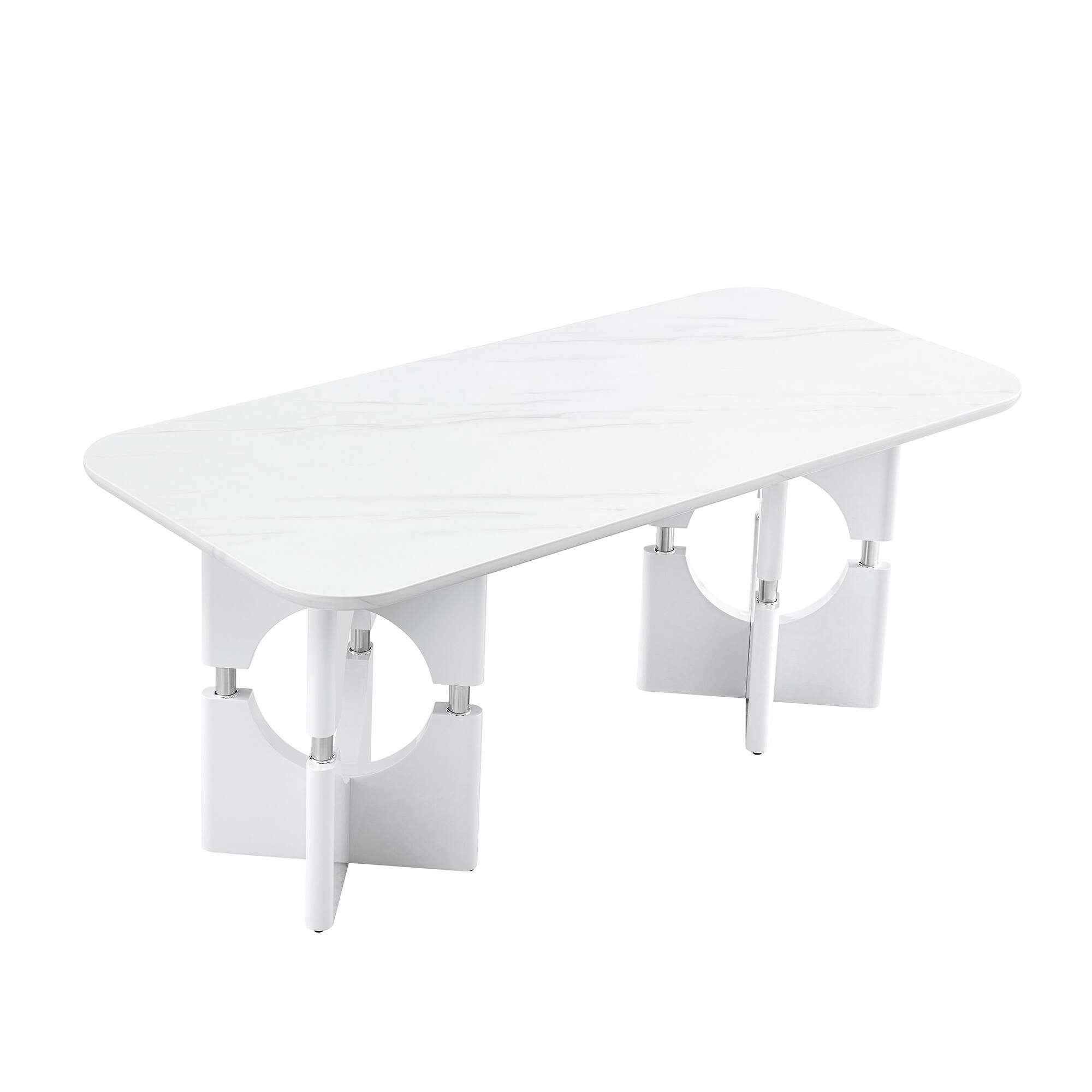 Alt View 7. Loheer - Loheer- Modern Faux Marble Dining Table 5.9x2.8x2.5 ft Hollow Metal Frame Kitchen Table For Apartments - White.