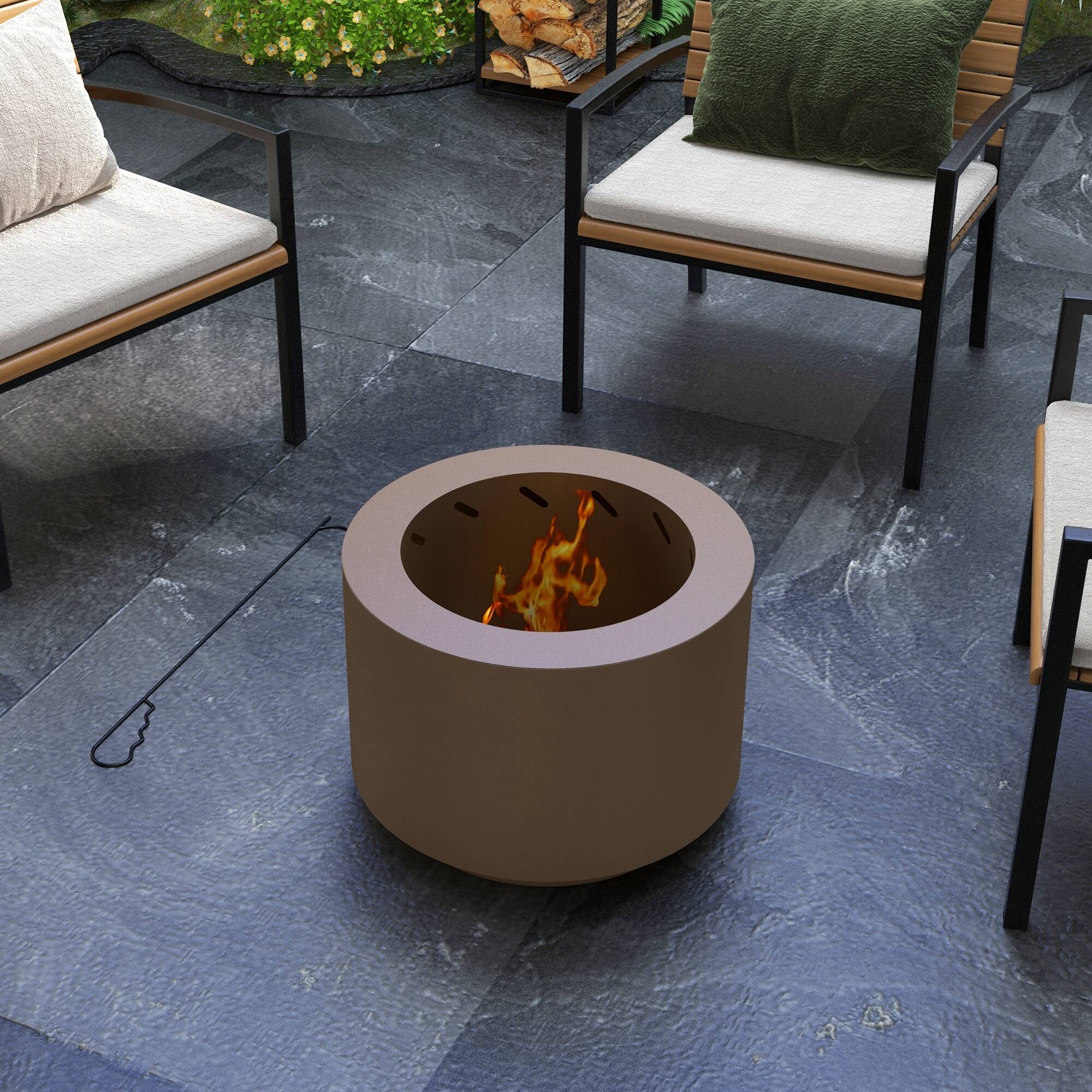 Outsunny Fire Pit, Portable Camping Bonfire Stove with Poker for