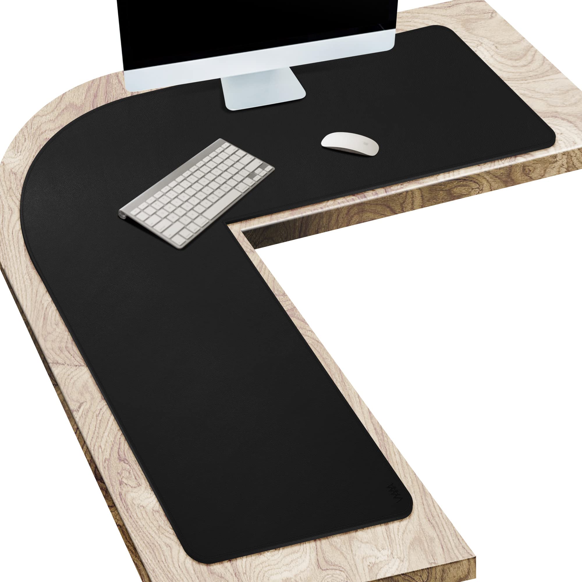 Front. Fabibe - L Shaped Desk Mat Leather Pad  Pu Corner For Computer Gaming Writing Home And Office 39.4"x 39.4"x13" Black - Black 43.3"x 43.3"x 15.8".