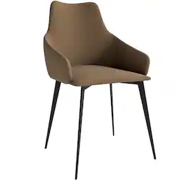 LeisureMod - Sonnet Modern Dining Chair, Fabric & PU Leather Upholstered Accent Kitchen Chair with Arms and Metal Legs - Light Brown