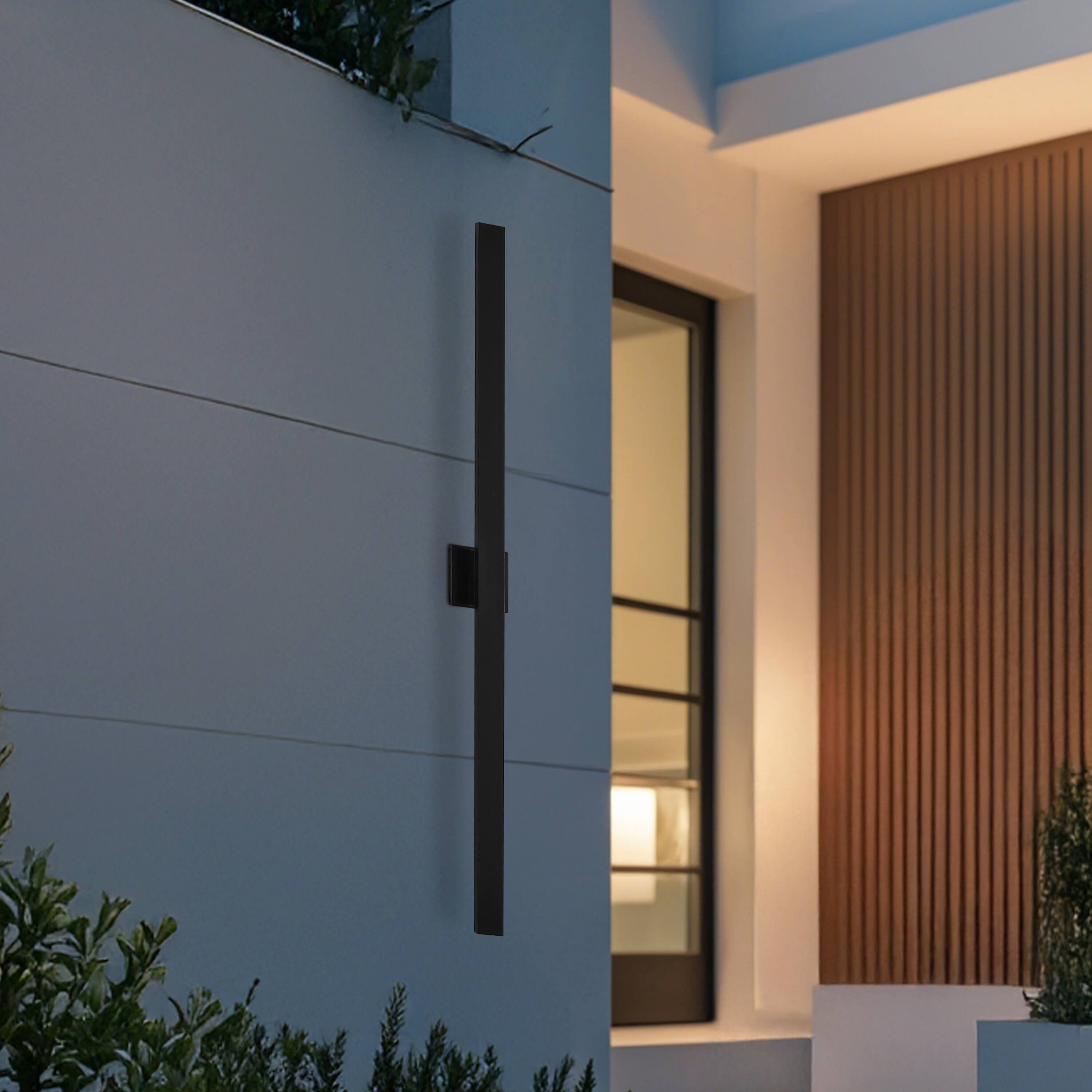 Alt View 8. Jonathan Y - Vara 49.5" Modern Minimalist Indoor/Outdoor Metal 350-Degree Rotate Dimmable Integrated Linear LED Wall Sconce, Black - Black.