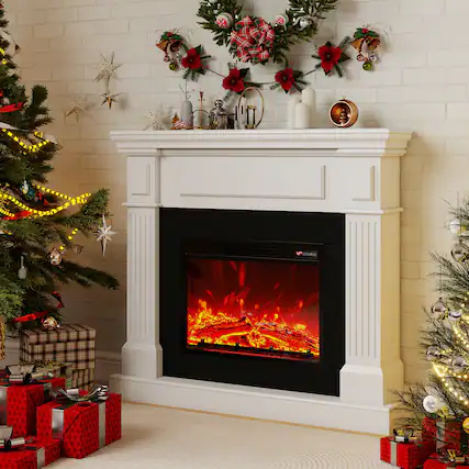 Front. Fehokinch - 45" White Electric Fireplace Mantel with Realistic 3D Flames, Remote Control & 1500W Heater - White.