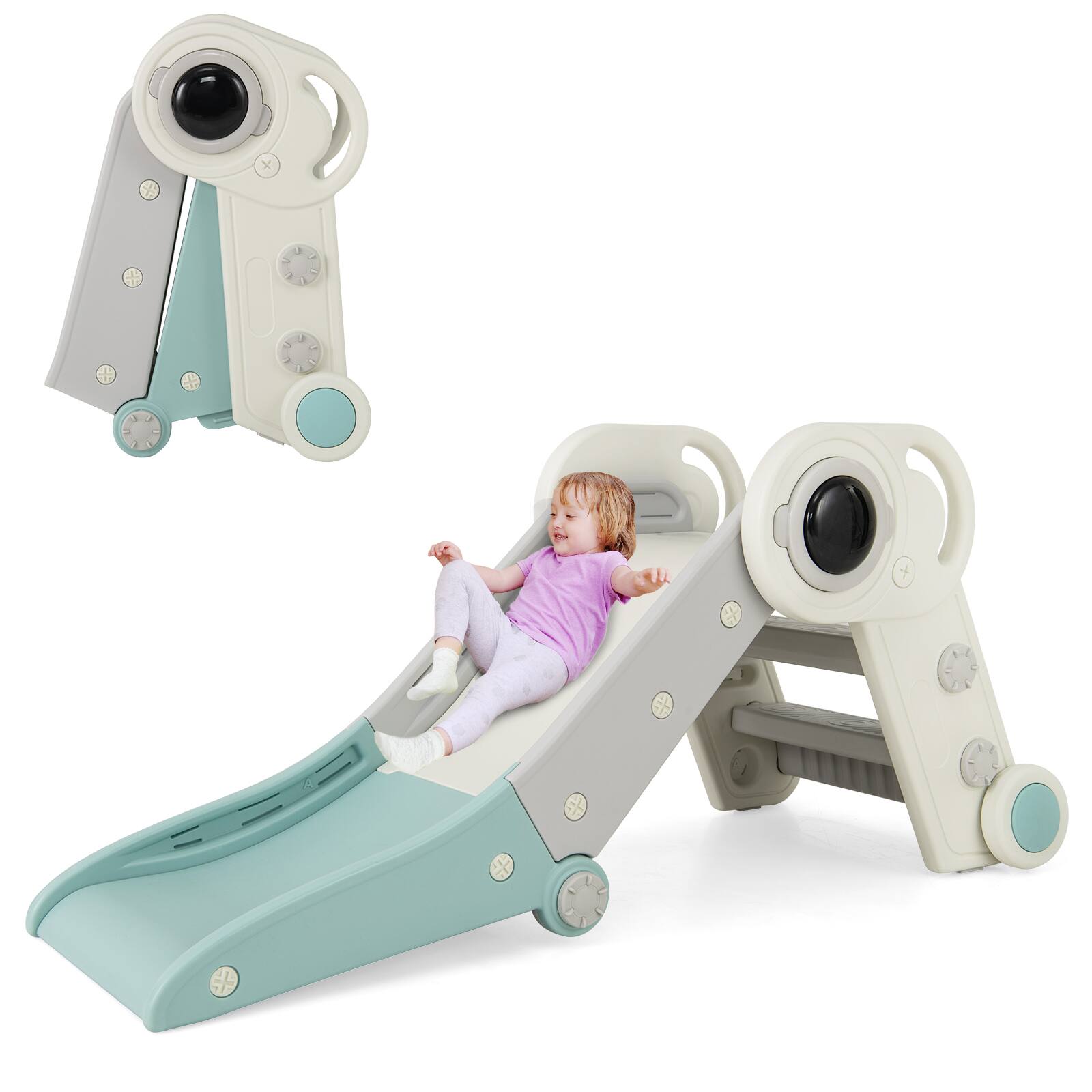 Front. Gymax - Gymax Folding Freestanding Toddler Slide for Toddlers Age 18+ Months w/ Climber Indoor Blue - Blue.