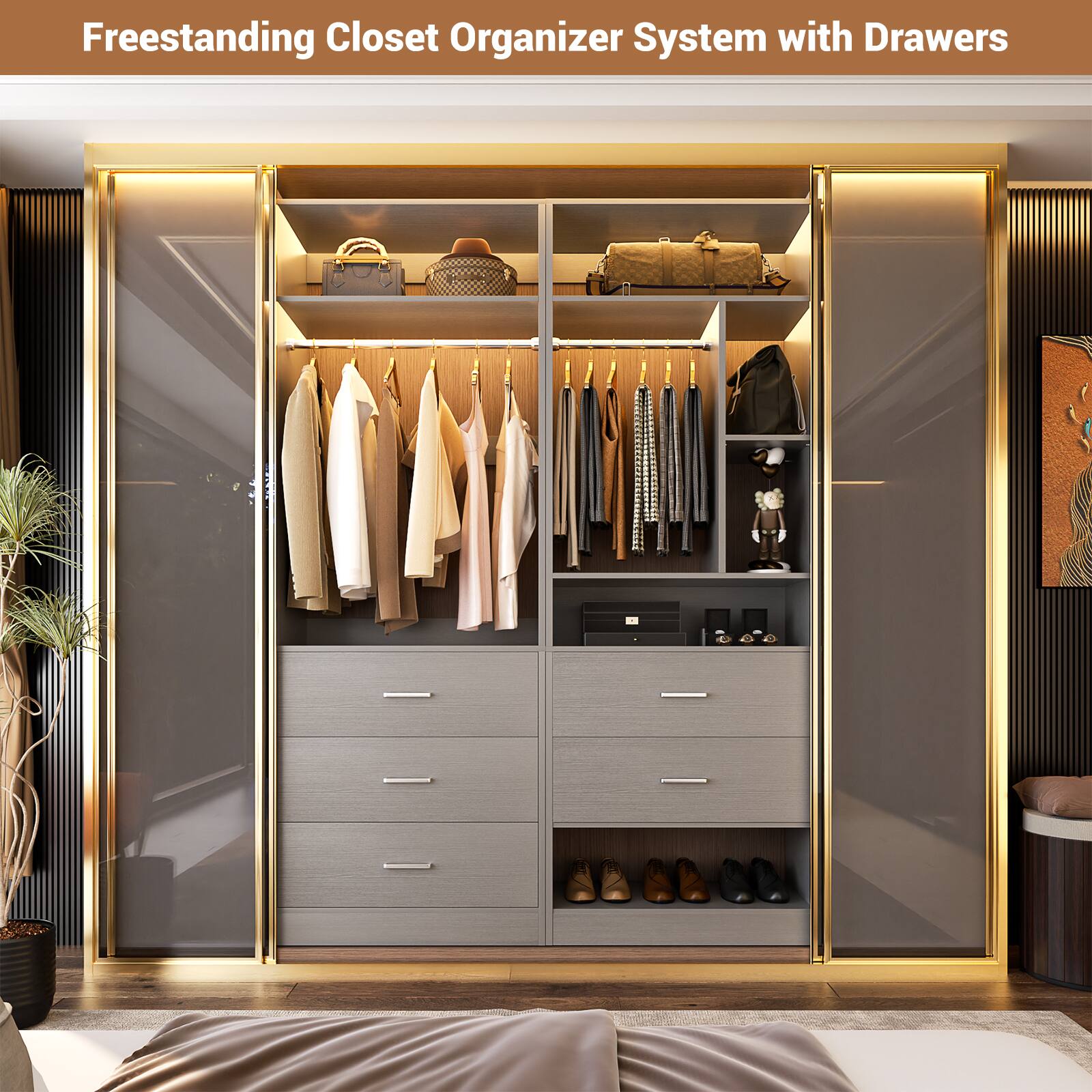 Freestanding Closet Organizer System with Drawers