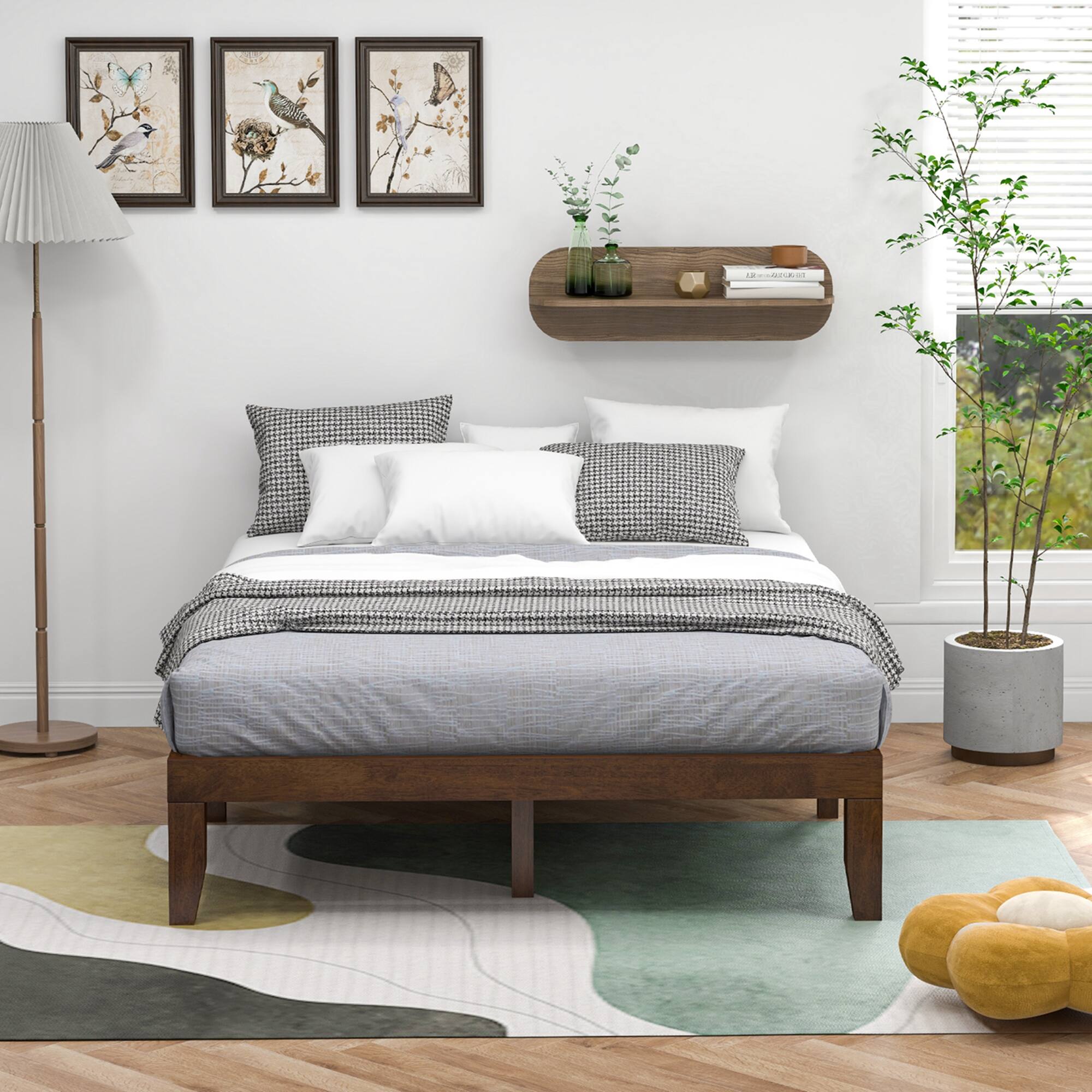 Alt View 4. Costway - Costway Queen Wooden Platform Bed 14" Slats Support Mattress Foundation - Brown Cherry.