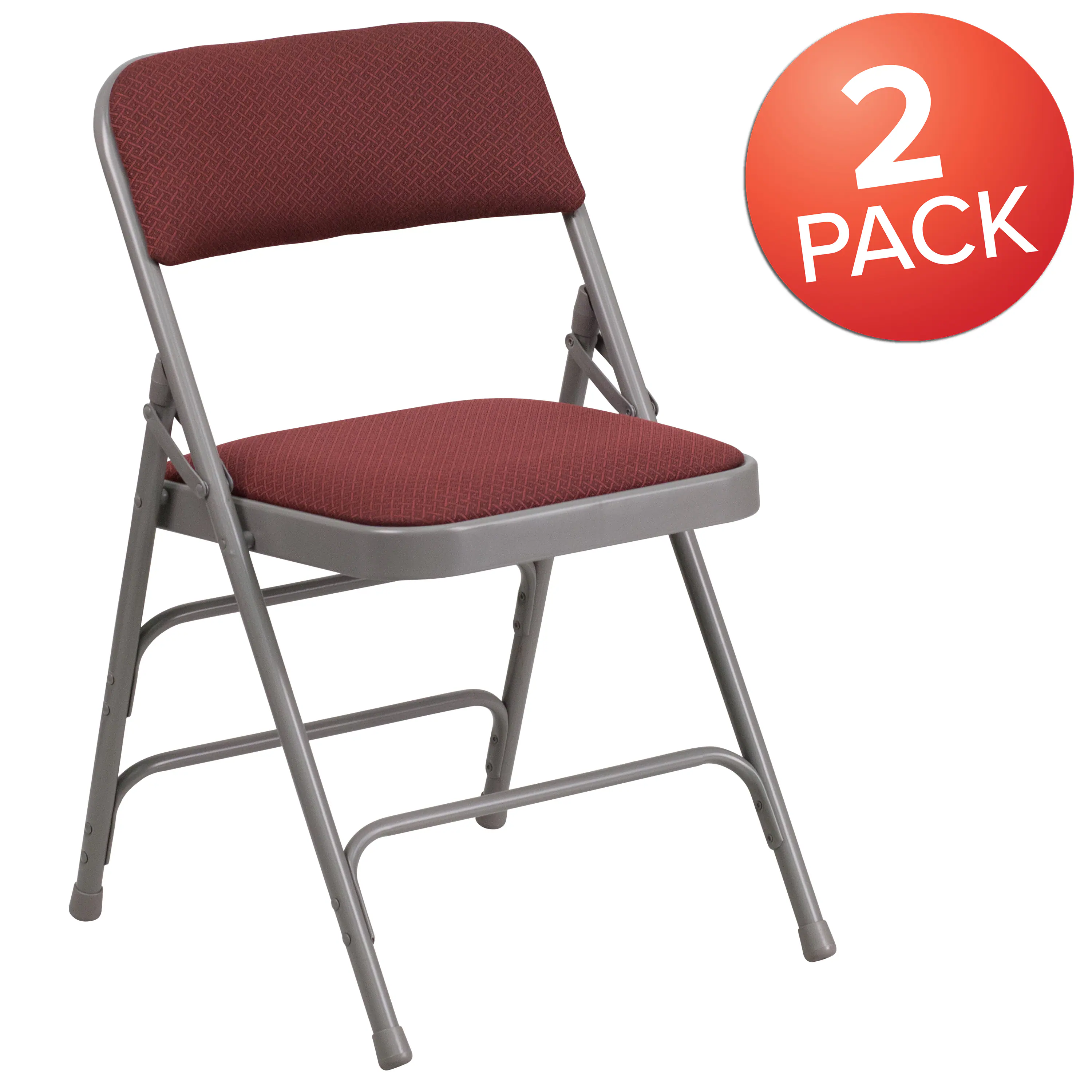 Alt View 1. Emma + Oliver - 2 Pack Home & Office Party Events Fabric Padded Metal Folding Chair - Burgundy Fabric/Grey Frame.