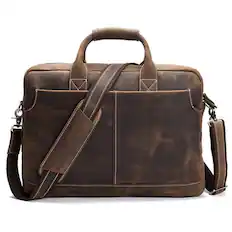 Front. Steel Horse Leather - The Welch Briefcase | Vintage Leather Messenger Bag - Brown.