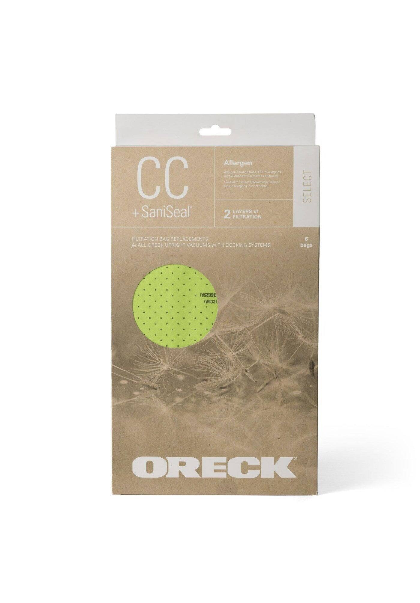 CC + SaniSeal  
Allergen Acergen - Tape 2 - Ehergers - ue atrs - L meran - V Sentea Tus natca seais - See A e - & Cedea LAYERS of 2 FILTRATION SELECT FILTRATION BAG REPLACEMENTS for ALL ORECK UPRIGHT VACUUMS WITH DOCKING SYSTEMS 6 bags VZ 1CCSA) ORECK

Corrected text:  
CC + SaniSeal  
Allergen Acergen - Tape 2 - Ehergers - ue atrs - L meran - V Sentea Tus natca seais - See A e - & Cedea LAYERS of 2 FILTRATION SELECT FILTRATION BAG REPLACEMENTS for ALL ORECK UPRIGHT VACUUMS WITH DOCKING SYSTEMS 6 bags VZ 1CCSA) ORECK