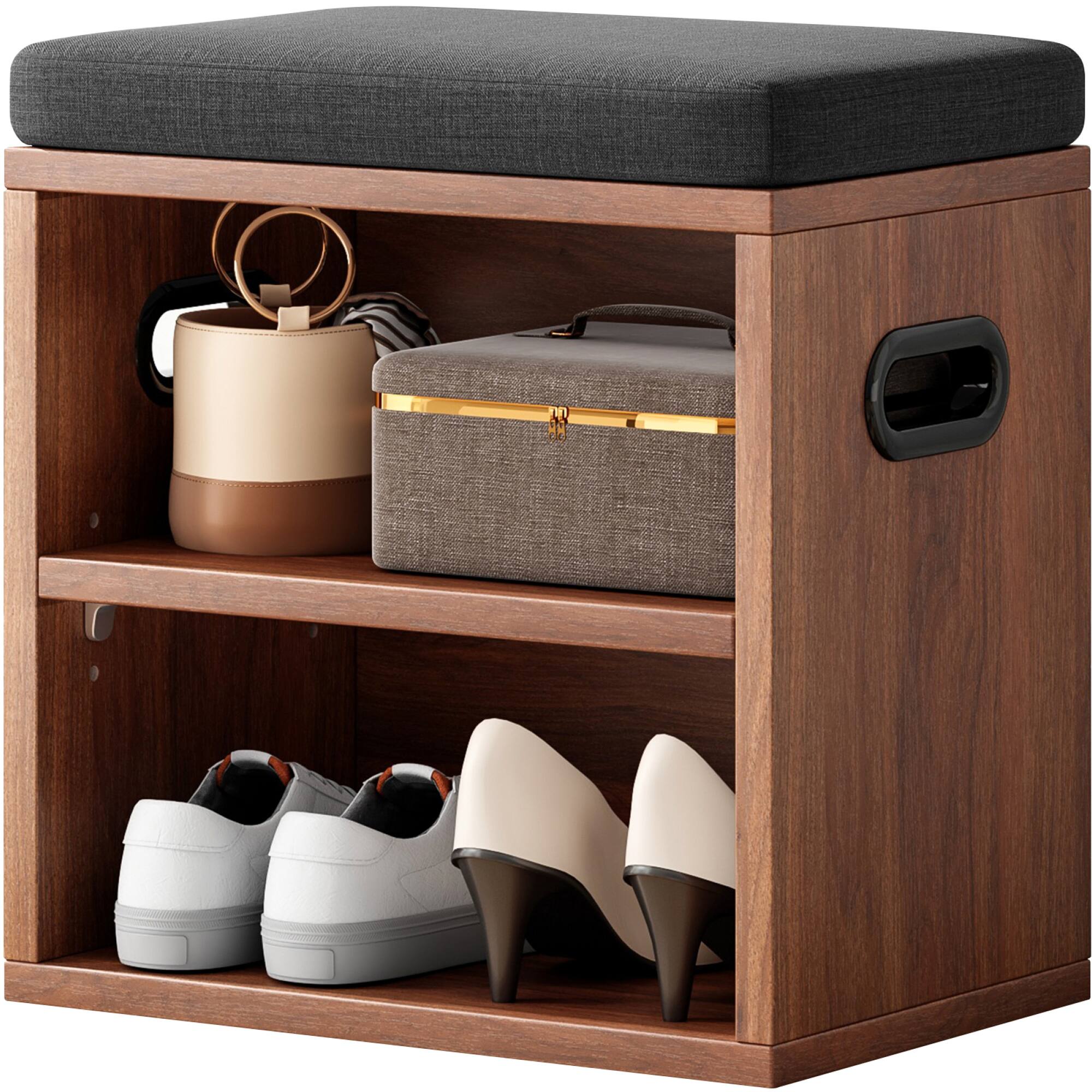 Alt View 5. GOODSILO - Compact Entryway Shoe Storage Bench with Removable Cushion for Seating and Organization - Walnut.